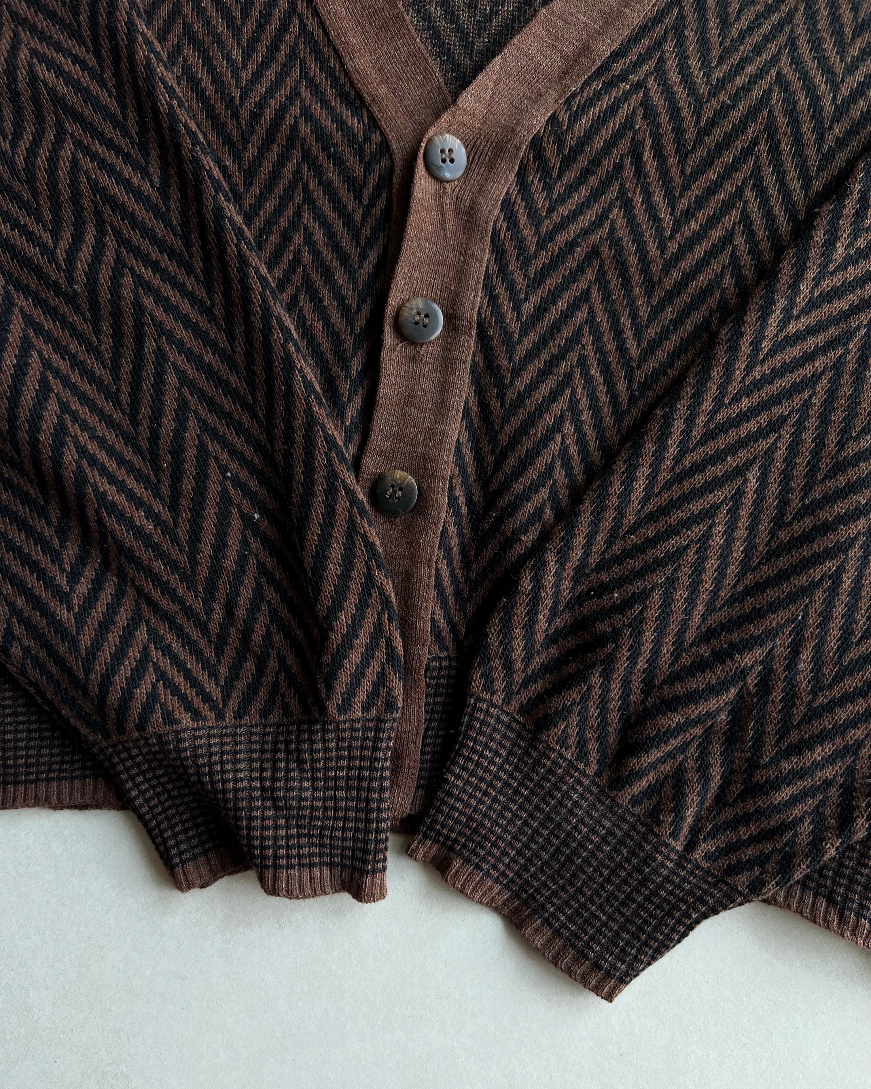 1980S HERRINGBONE ACRYLIC CARDIGAN (M)