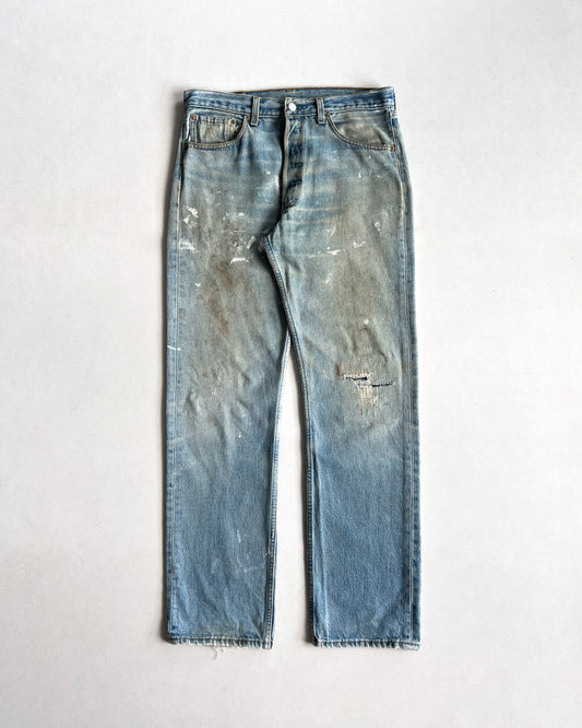 1990S LEVI'S 501 SINGLE R PAINT SPLATTER  JEANS (32)