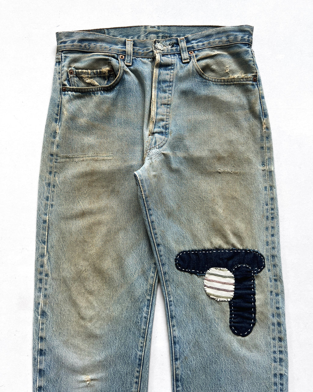 1980S LEVI'S 501 REDLINE SELVEDGE REPAIRED JEANS (32)