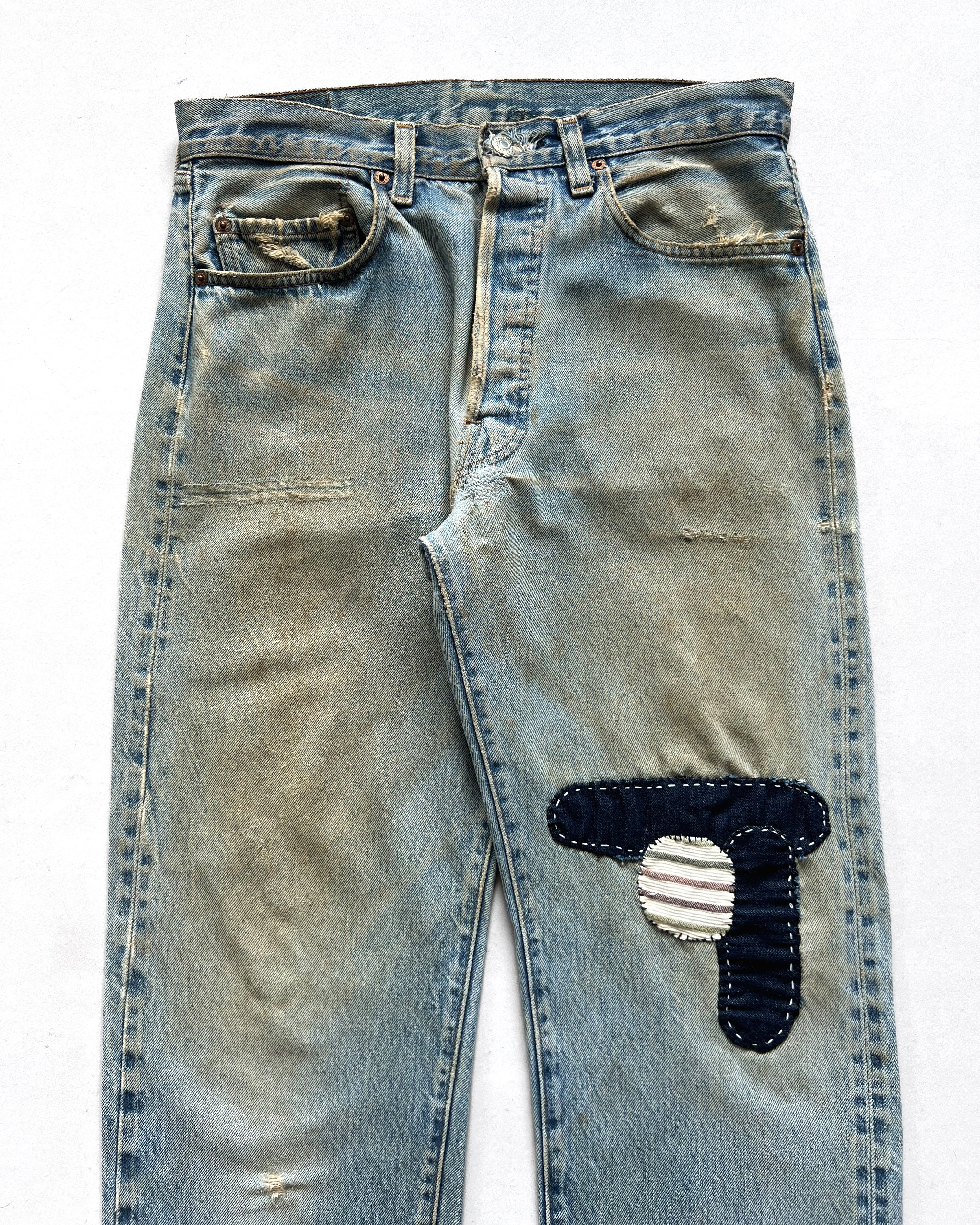 1980S LEVI'S 501 REDLINE SELVEDGE REPAIRED JEANS (32)