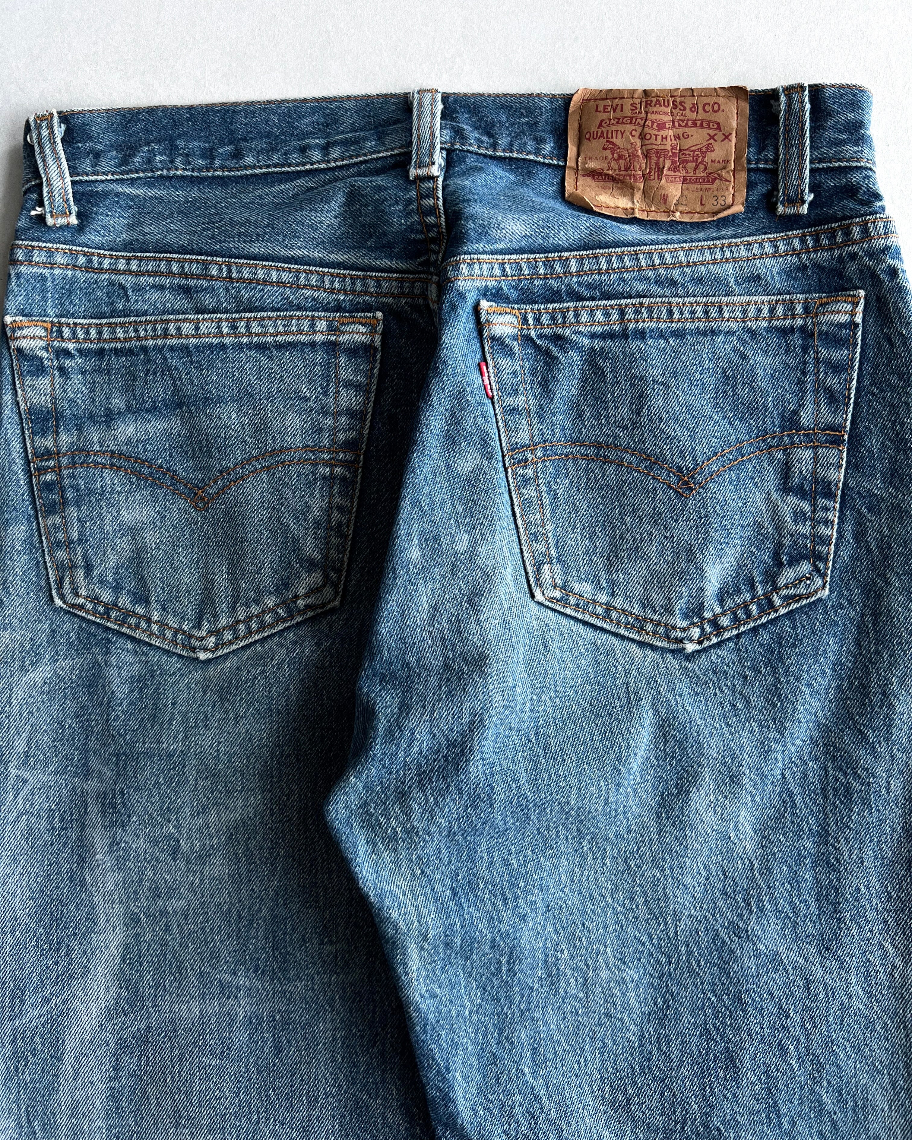 1990S FADED WASHED LEVI'S 501 REPAIRED JEANS (32X33)