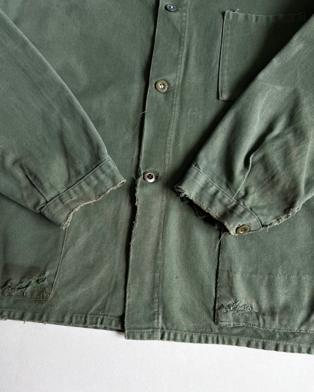 1950S DARK OLIVE BELGIUM ROUND COLLAR WORK CHORE (L)