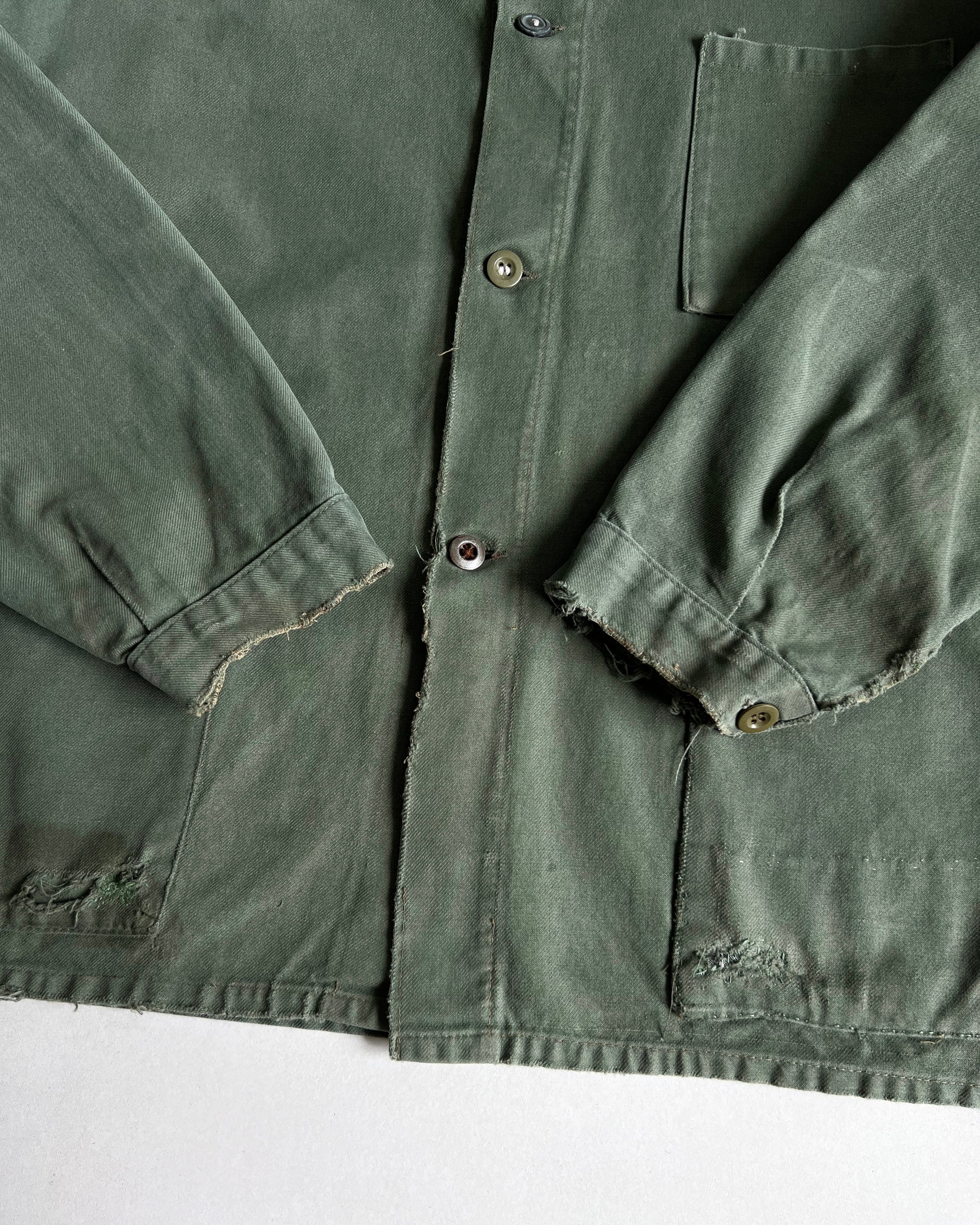 1950S DARK OLIVE BELGIUM ROUND COLLAR WORK CHORE (L)