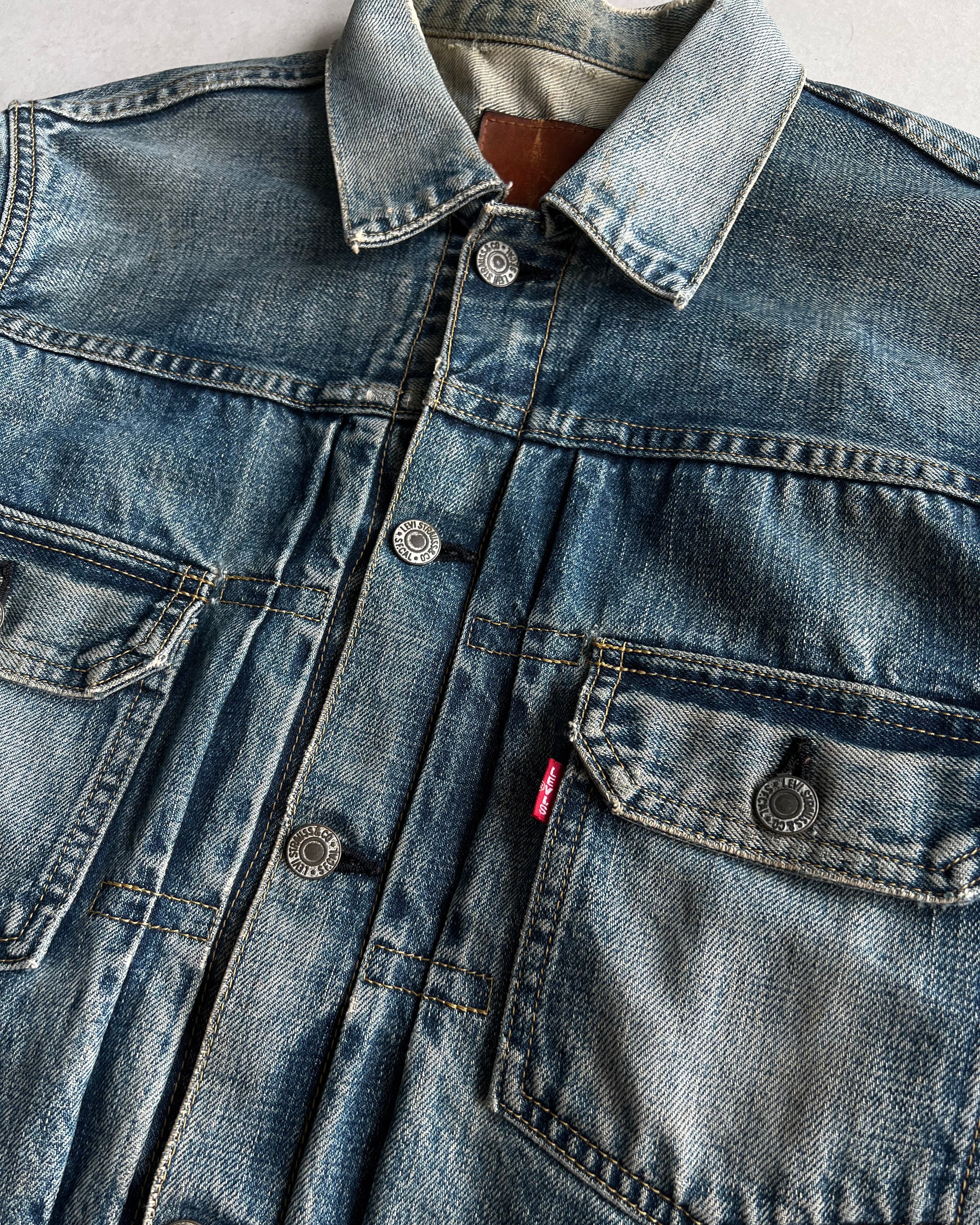 1990S FADED WASHED BIG E LEVI'S TYPE II SELVEDGE DENIM JACKET (S-L)