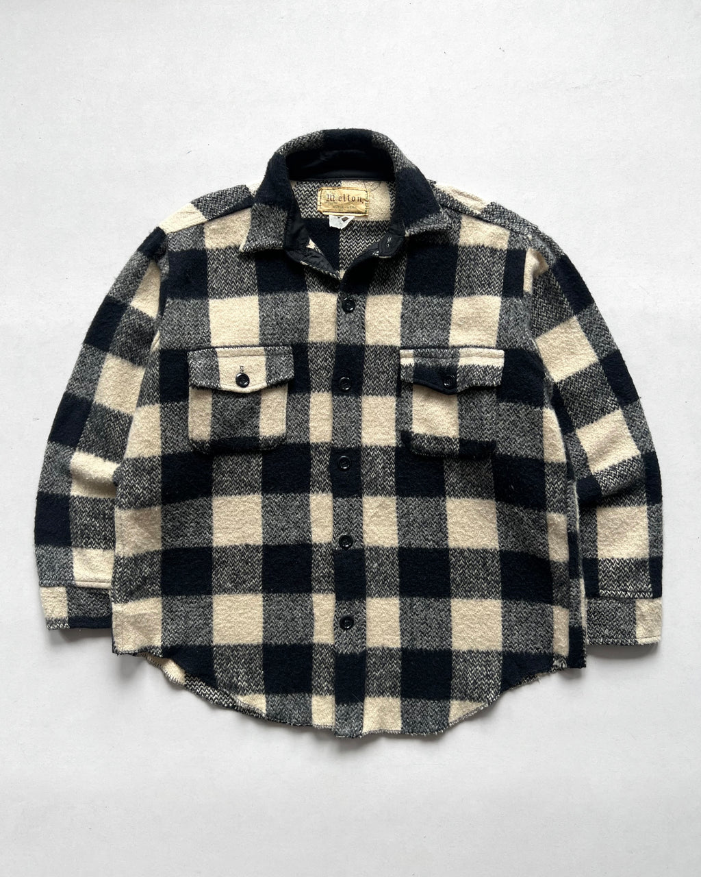 1960S MELTON WOOL PLAID FLANNEL (L)