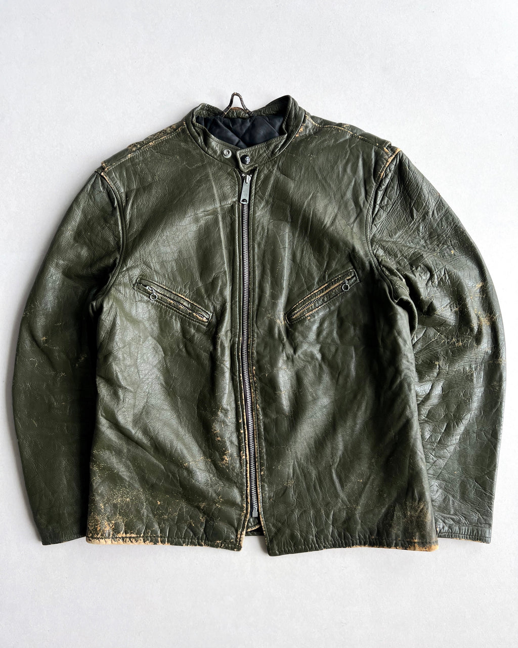1970S DARK GREEN CAFE RACER LEATHER JACKET (M)