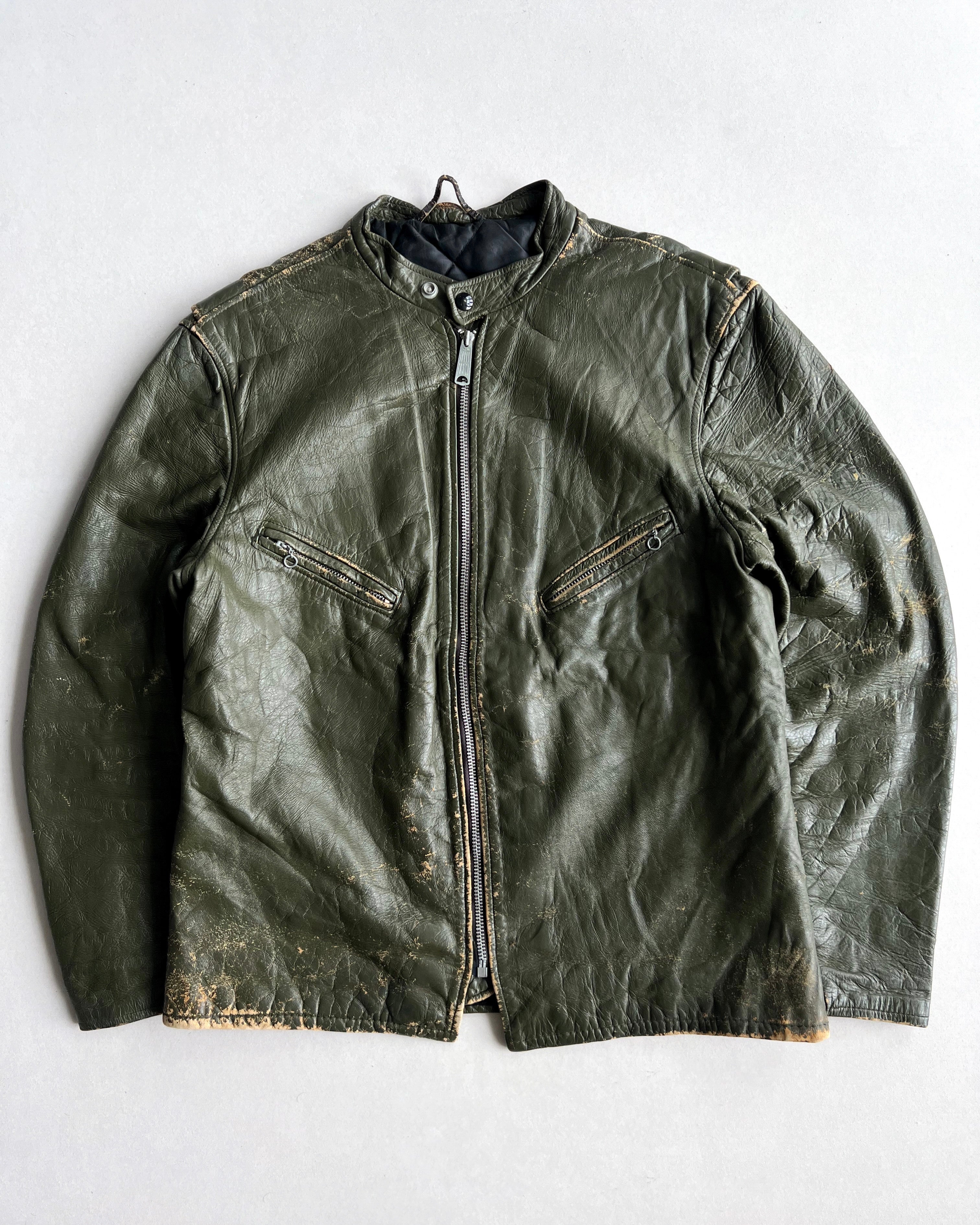 1970S DARK GREEN CAFE RACER LEATHER JACKET (M)