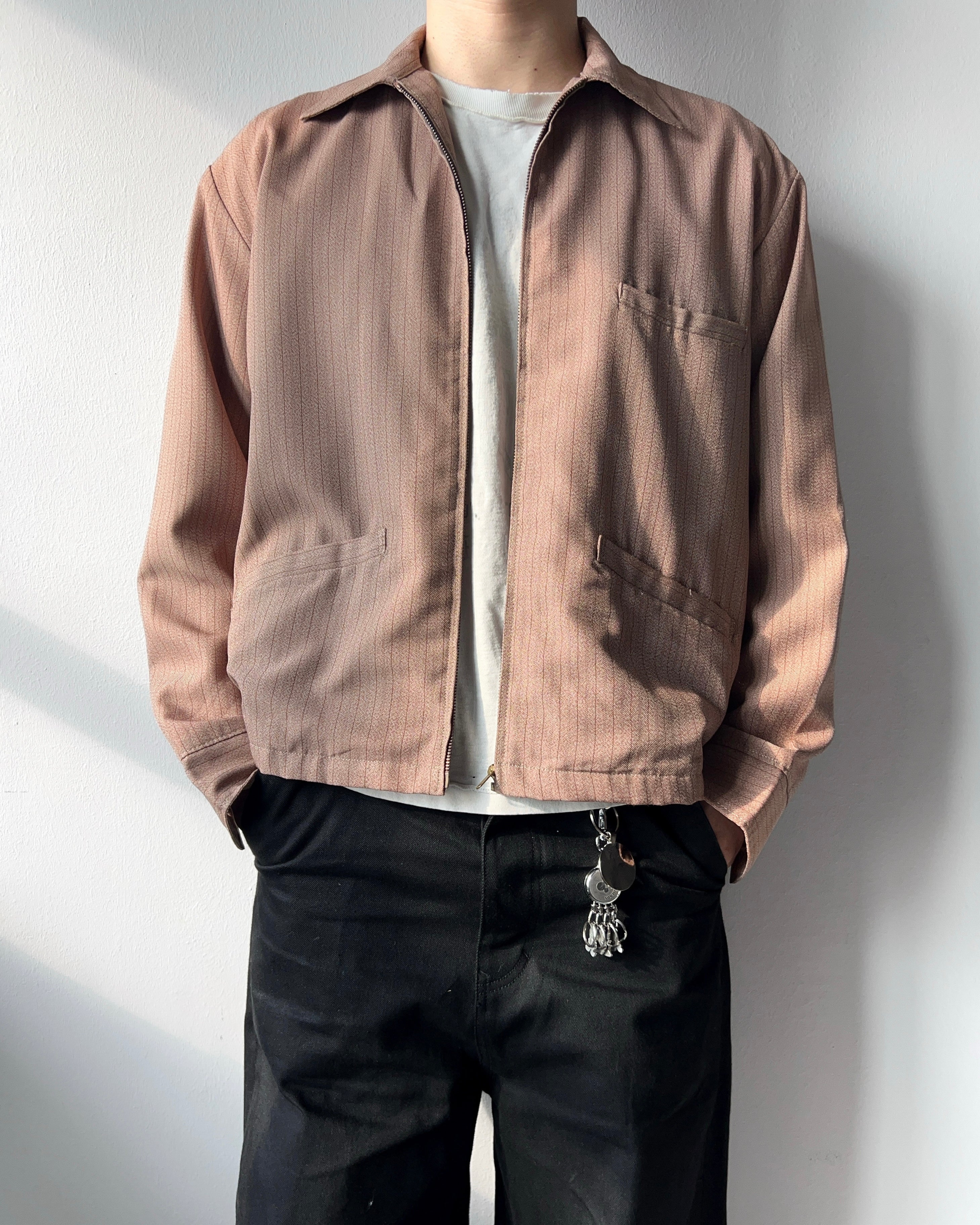 1960S SALMON PINK STRIPES GABARDINE JACKET (XL)