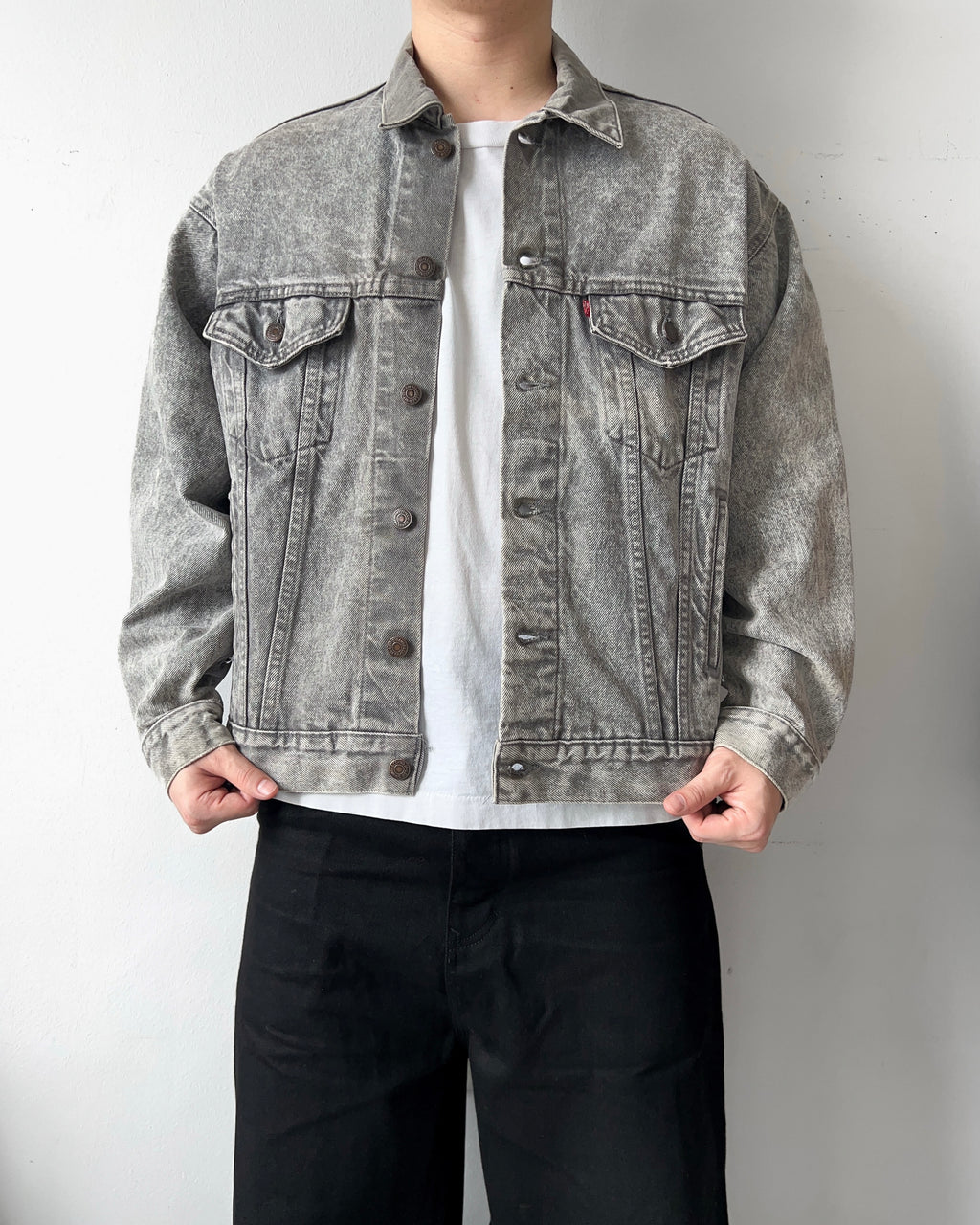 1980S GREY STONE WASHED LEVI'S TYPE III DENIM JACKET (L)
