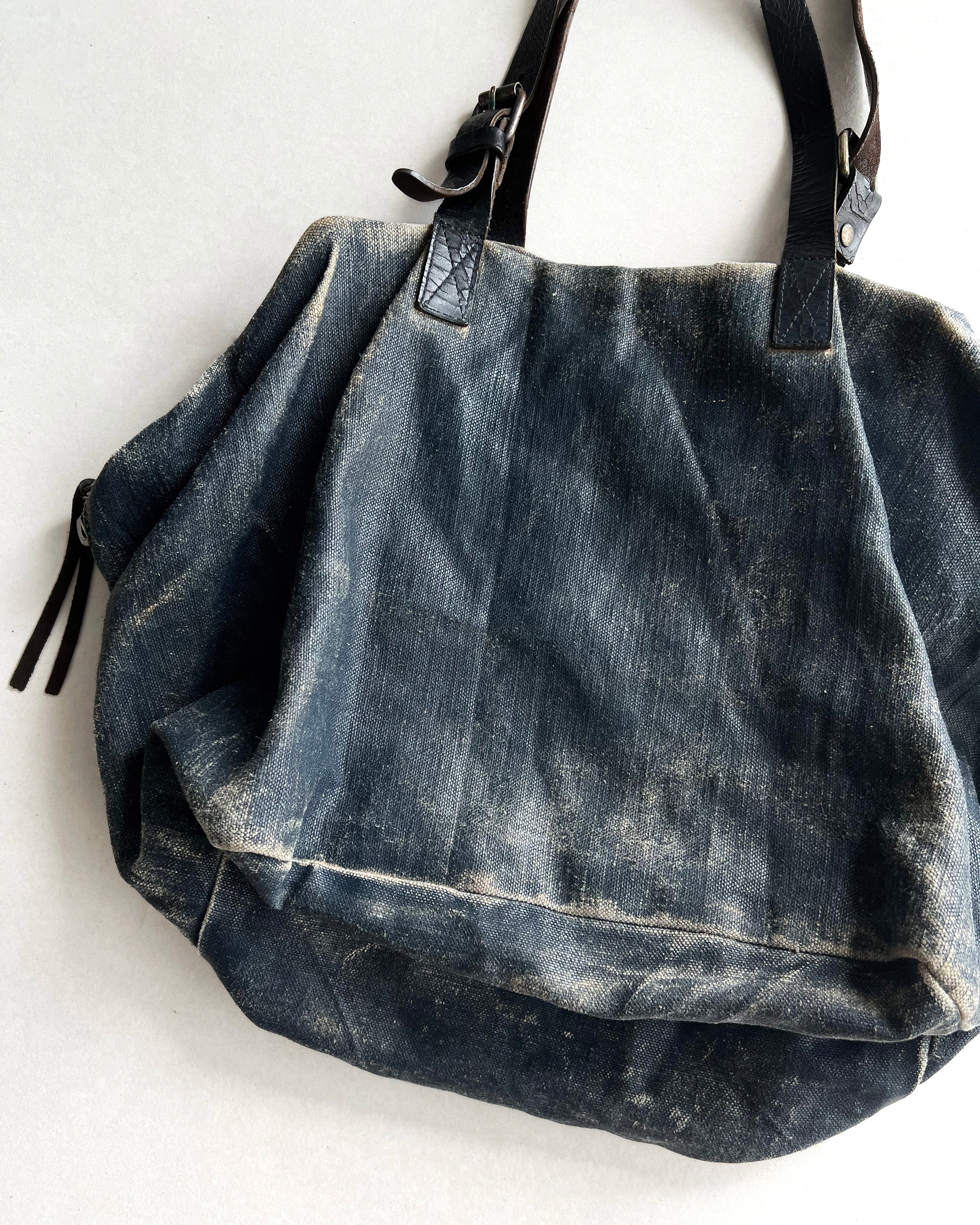 SAISEI VINTAGE REMAKE LEATHER/LINEN BAG (OS)
