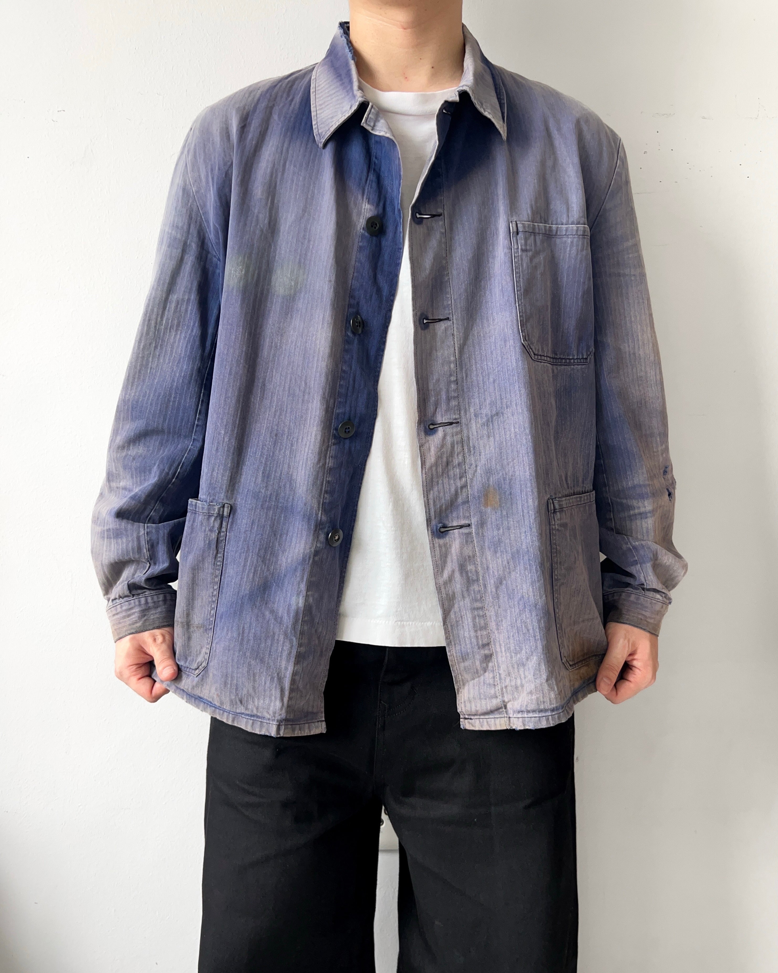 1980S SUN FADED GERMAN HBT WORK JACKET (XL)