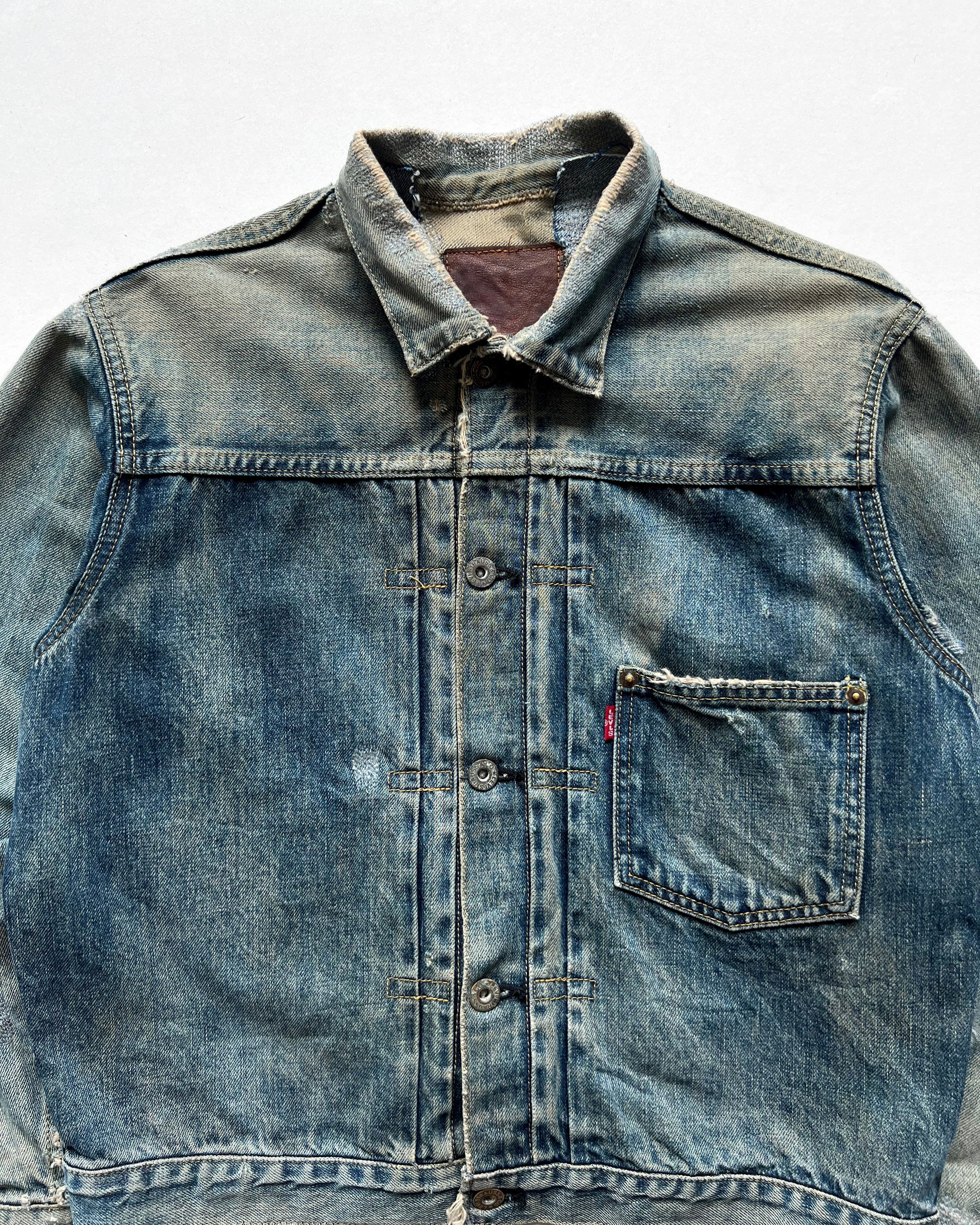 1990S FADED WASHED LEVI'S TYPE I SELVEDGE DENIM JACKET (M)