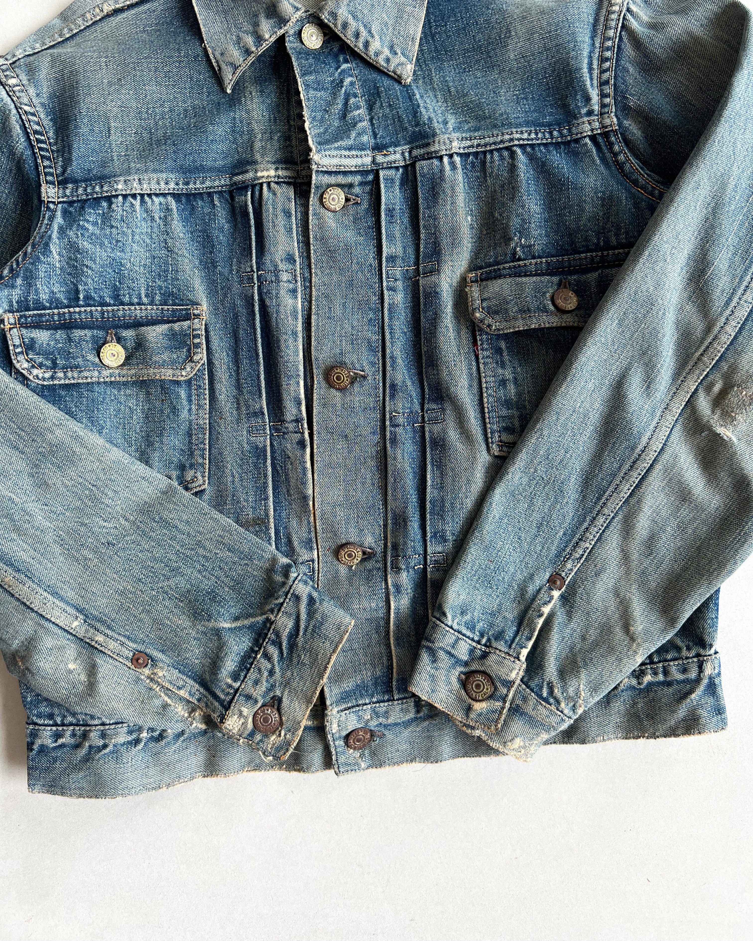 1950S FADED LEVI'S 507XX BIG E TYPE II DENIM JACKET (M)