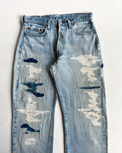 1980S FADED LEVI'S 501 REDLINE SELVEDE REPAIRED JEANS (32)