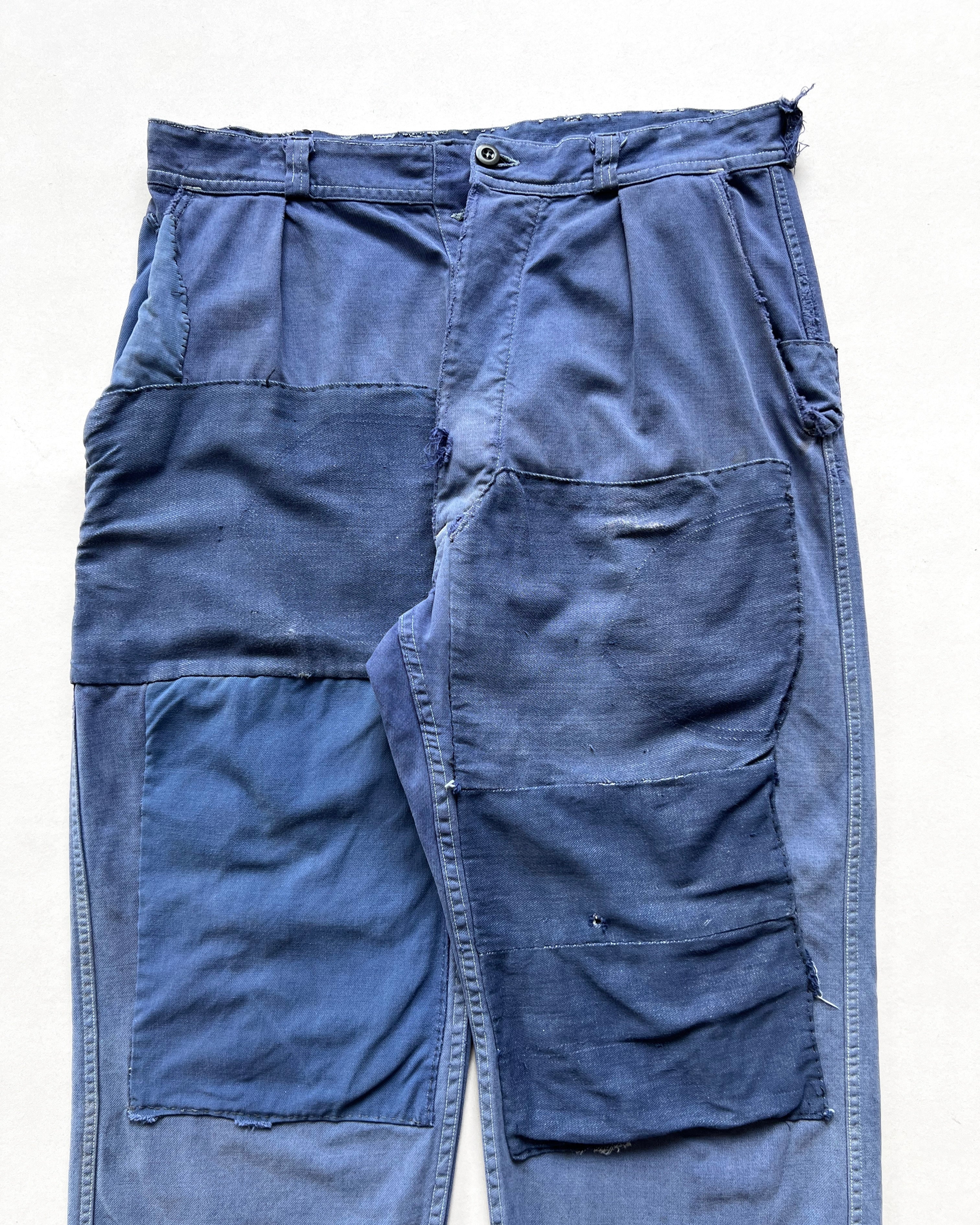 1950S FADED INDIGO FRENCH REPAIRED WORK PANTS (34)