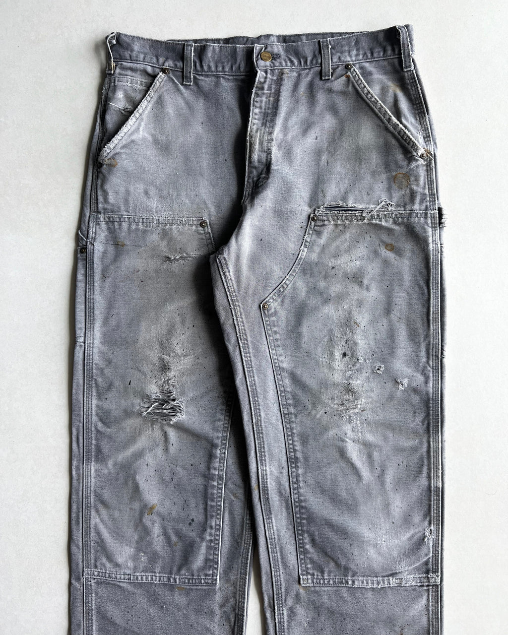 FADED GREY CARHARTT DOUBLE KNEE DISTRESSED PANTS (34X32)