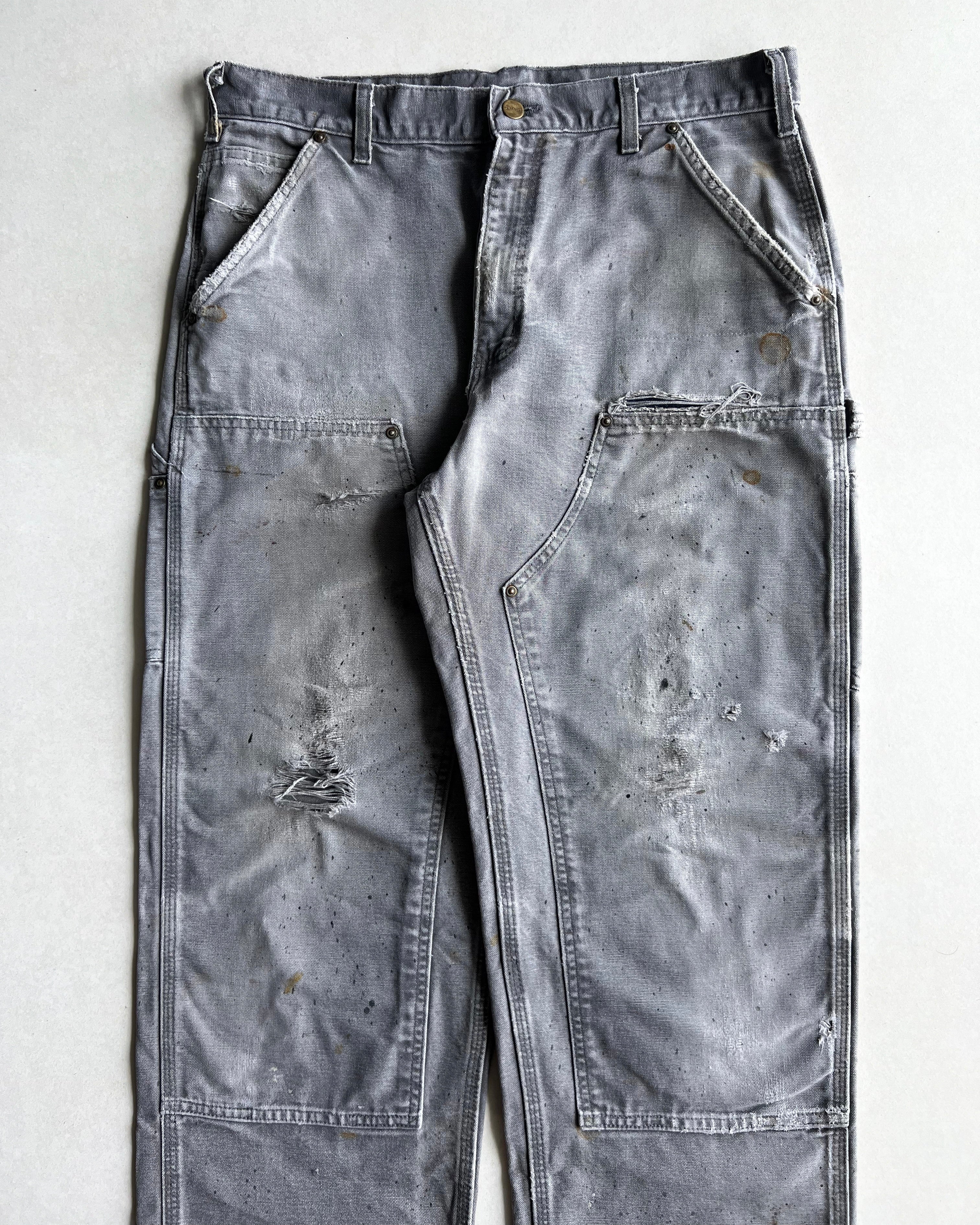FADED GREY CARHARTT DOUBLE KNEE DISTRESSED PANTS (34X32)