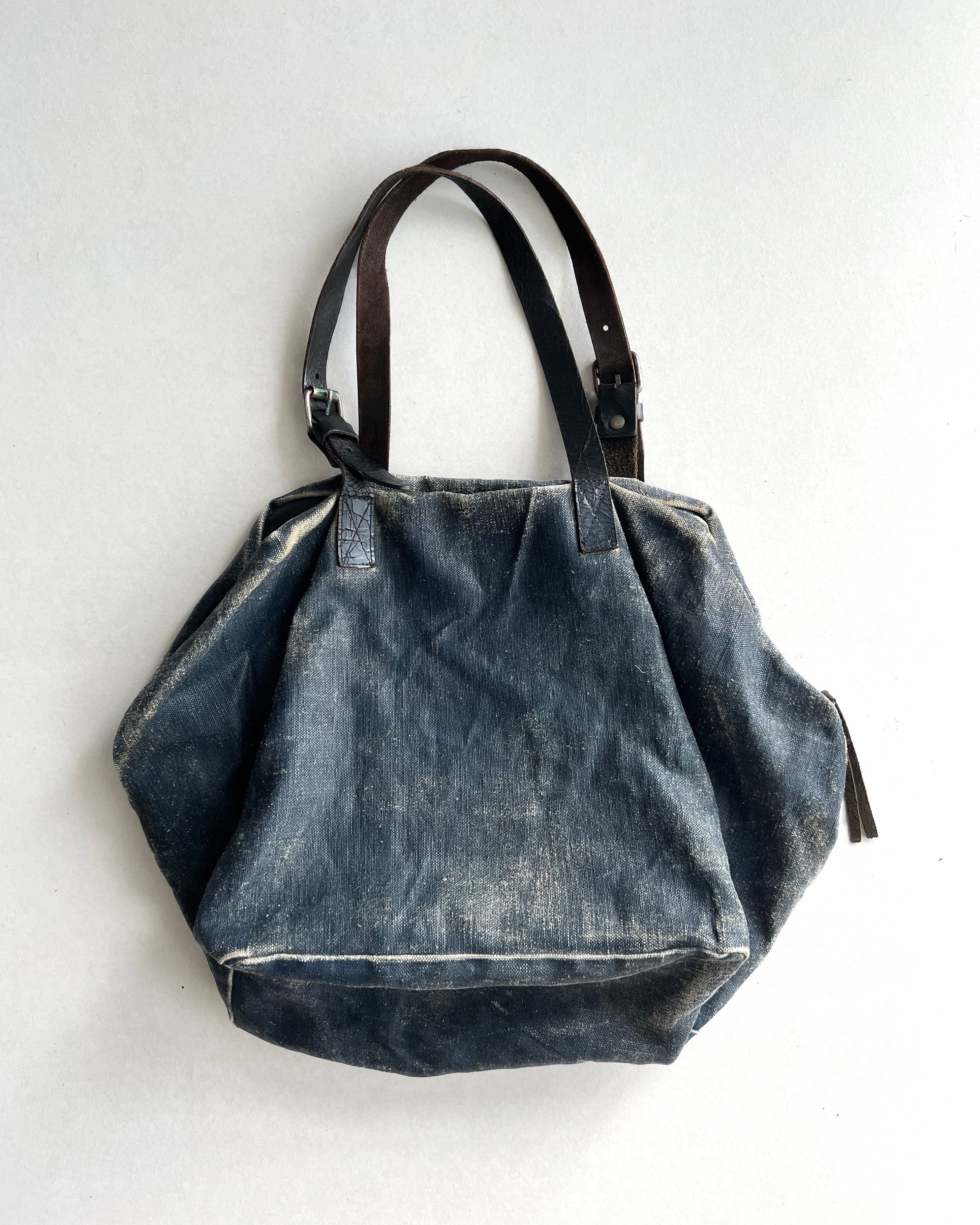 SAISEI VINTAGE REMAKE LEATHER/LINEN BAG (OS)
