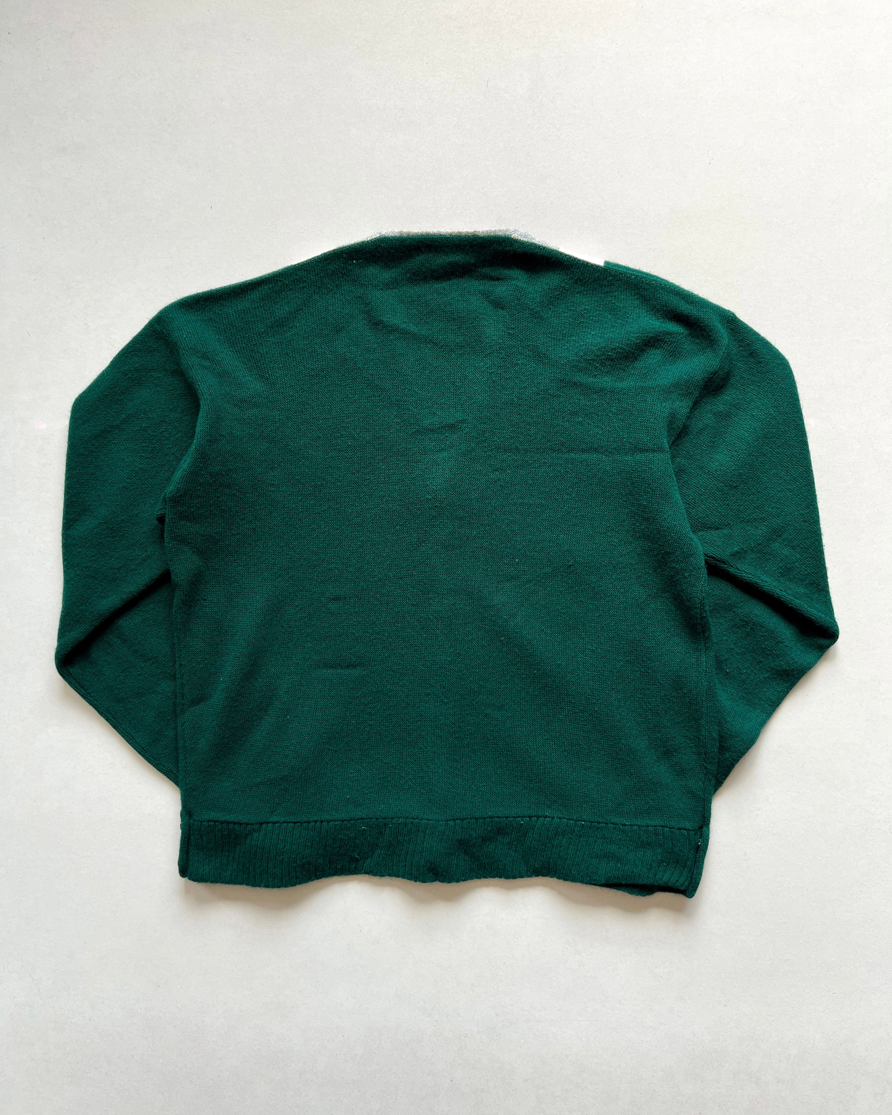 1960S GREEN THREE-TONE ACRYLIC CARDIGAN (L)