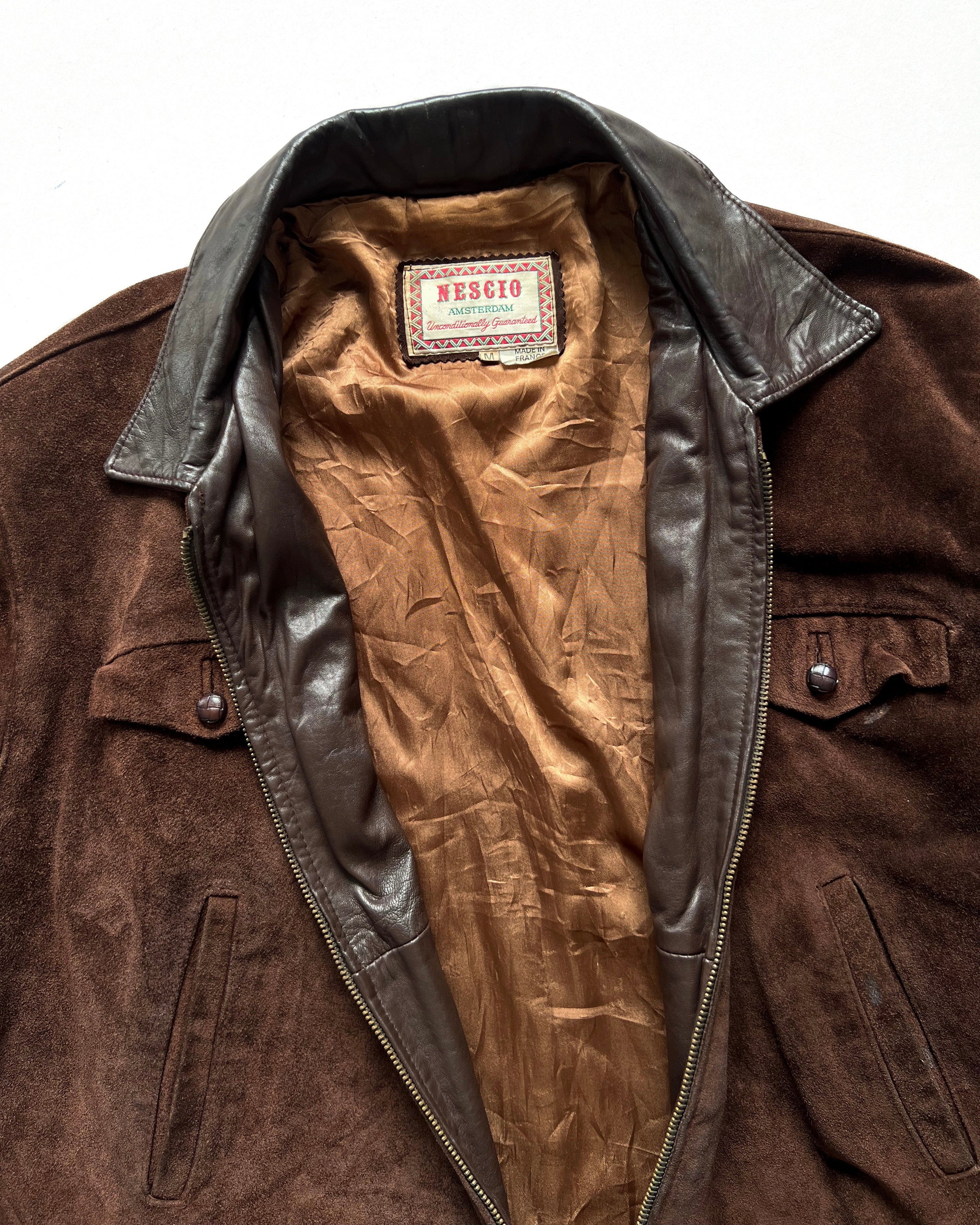 1980S NESICO AMSTERDAM SUEDE LEATHER TRUCKER JACKET (M)