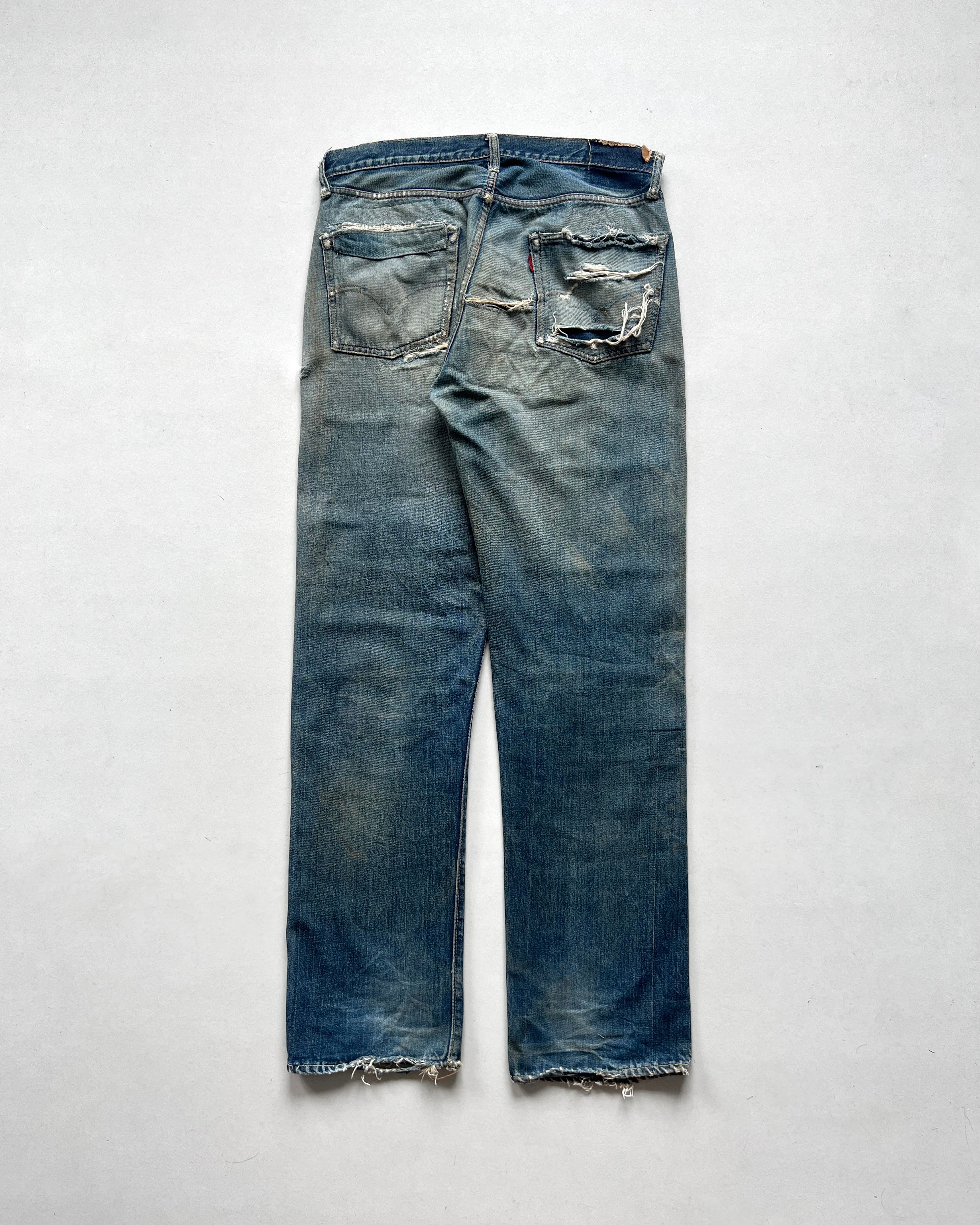 1960S LEVI'S 501 BIG E SELVEDGE REPAIRED JEANS (35)
