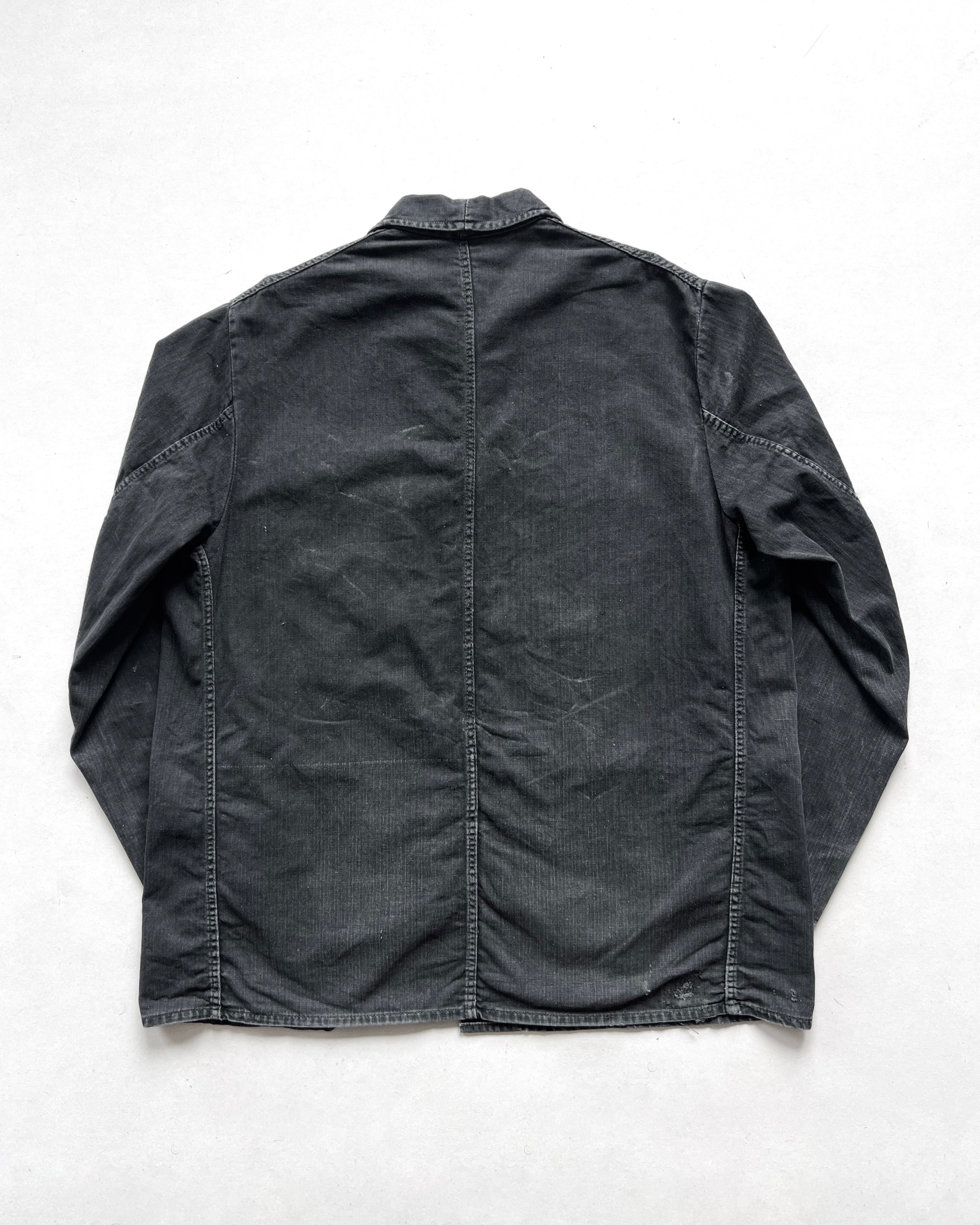 1960S FADED BLACK GERMAN HBT WORK JACKET (L)
