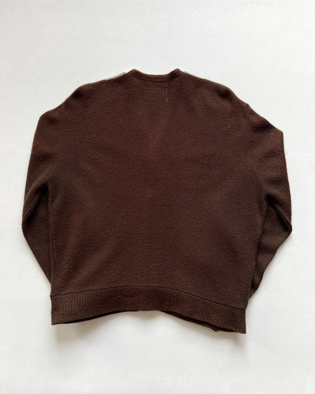 1960S BROWN THREE-TONE ACRYLIC CARDIGAN (L)