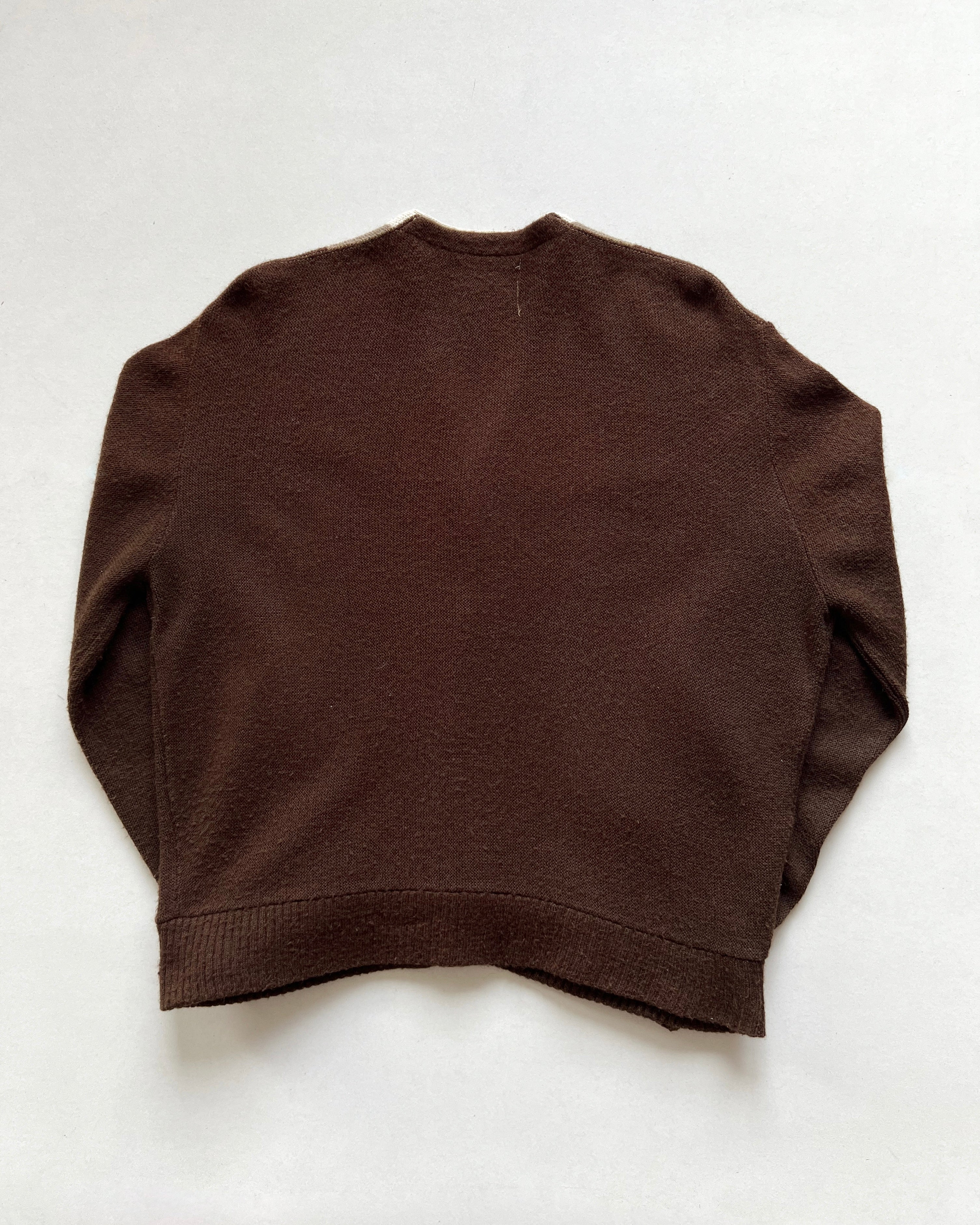 1960S BROWN THREE-TONE ACRYLIC CARDIGAN (L)