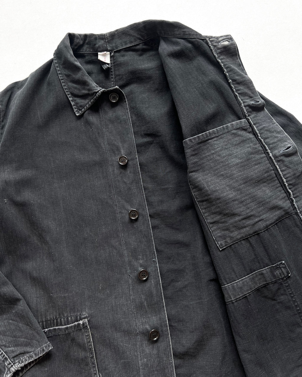 1960S FADED BLACK GERMAN HBT WORK JACKET (L)