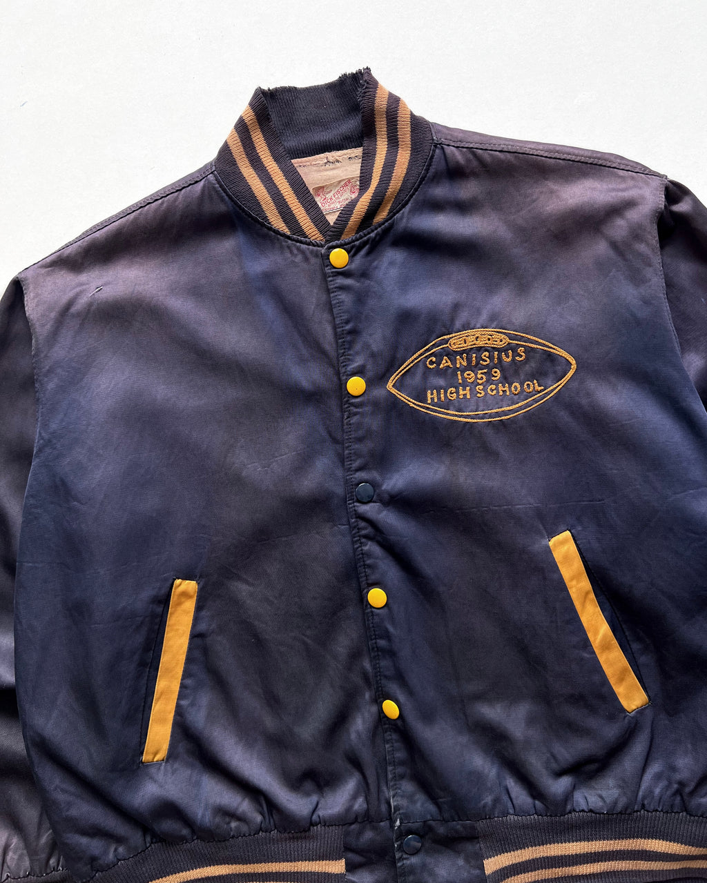 1950S FADED DICK FISCHER 'CANISUS HIGH SCHOOL' SATIN JACKET (L)