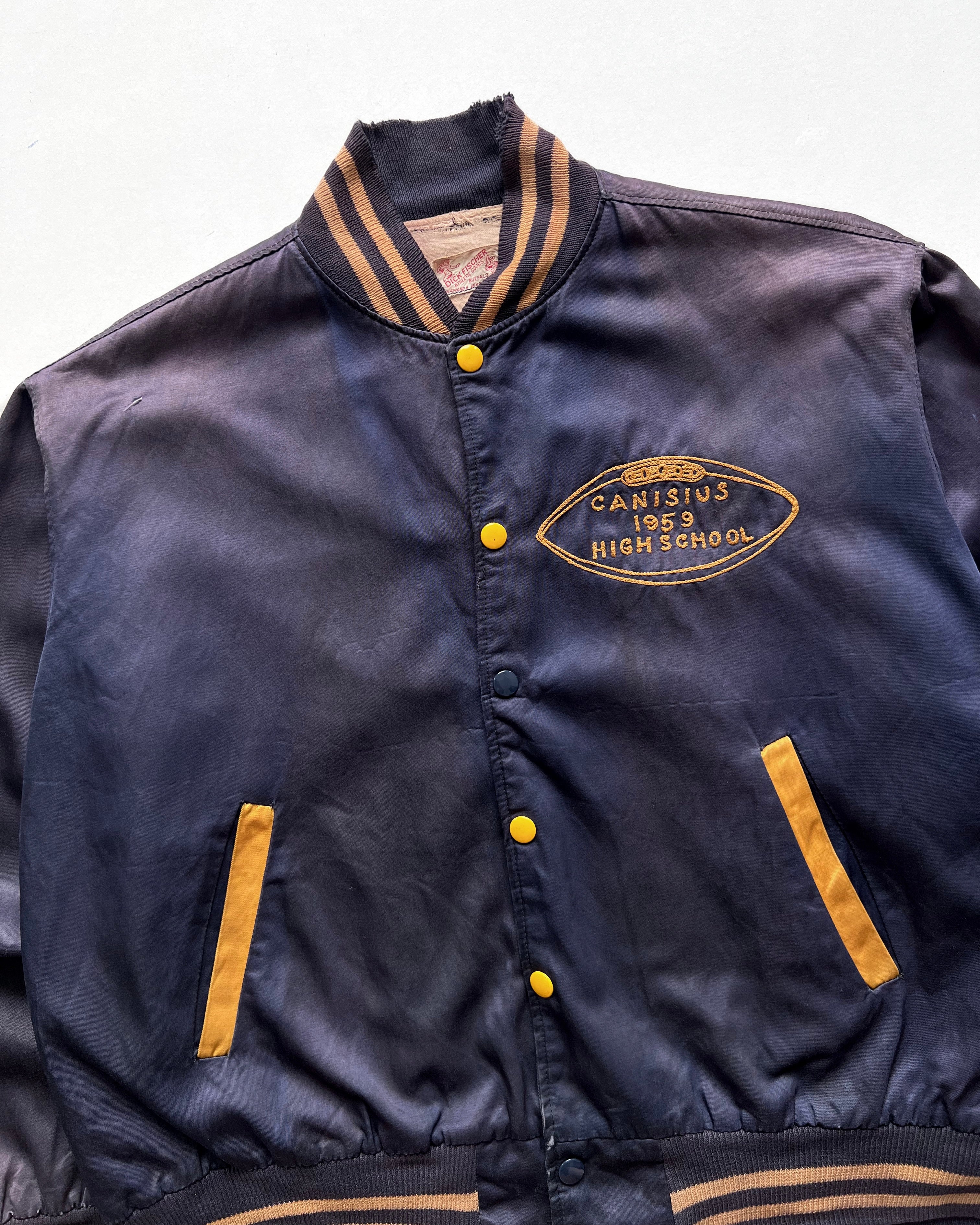 1950S FADED DICK FISCHER 'CANISUS HIGH SCHOOL' SATIN JACKET (L)