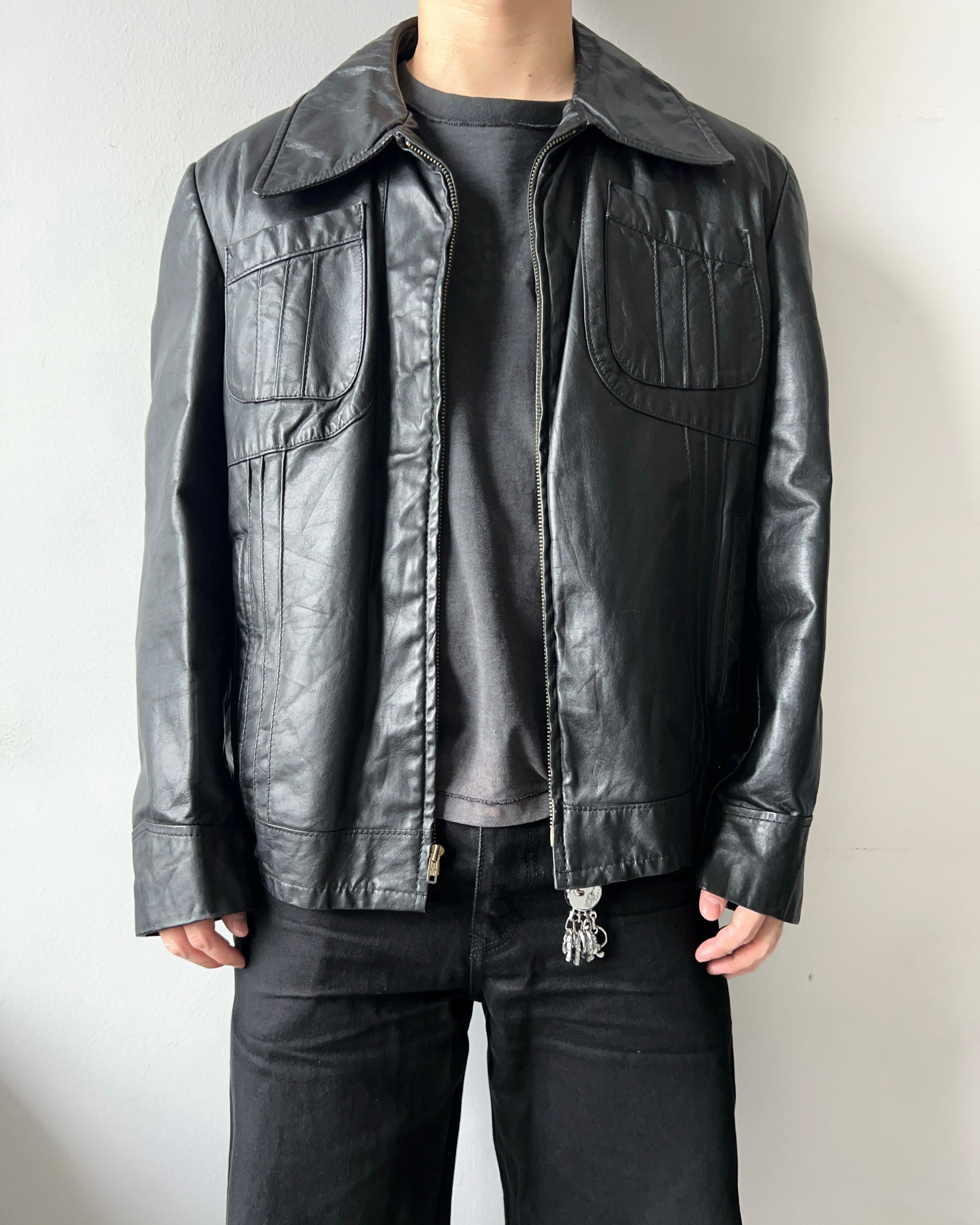 1970S COOPER MULTI-POCKETS LEATHER JACKET (XL)