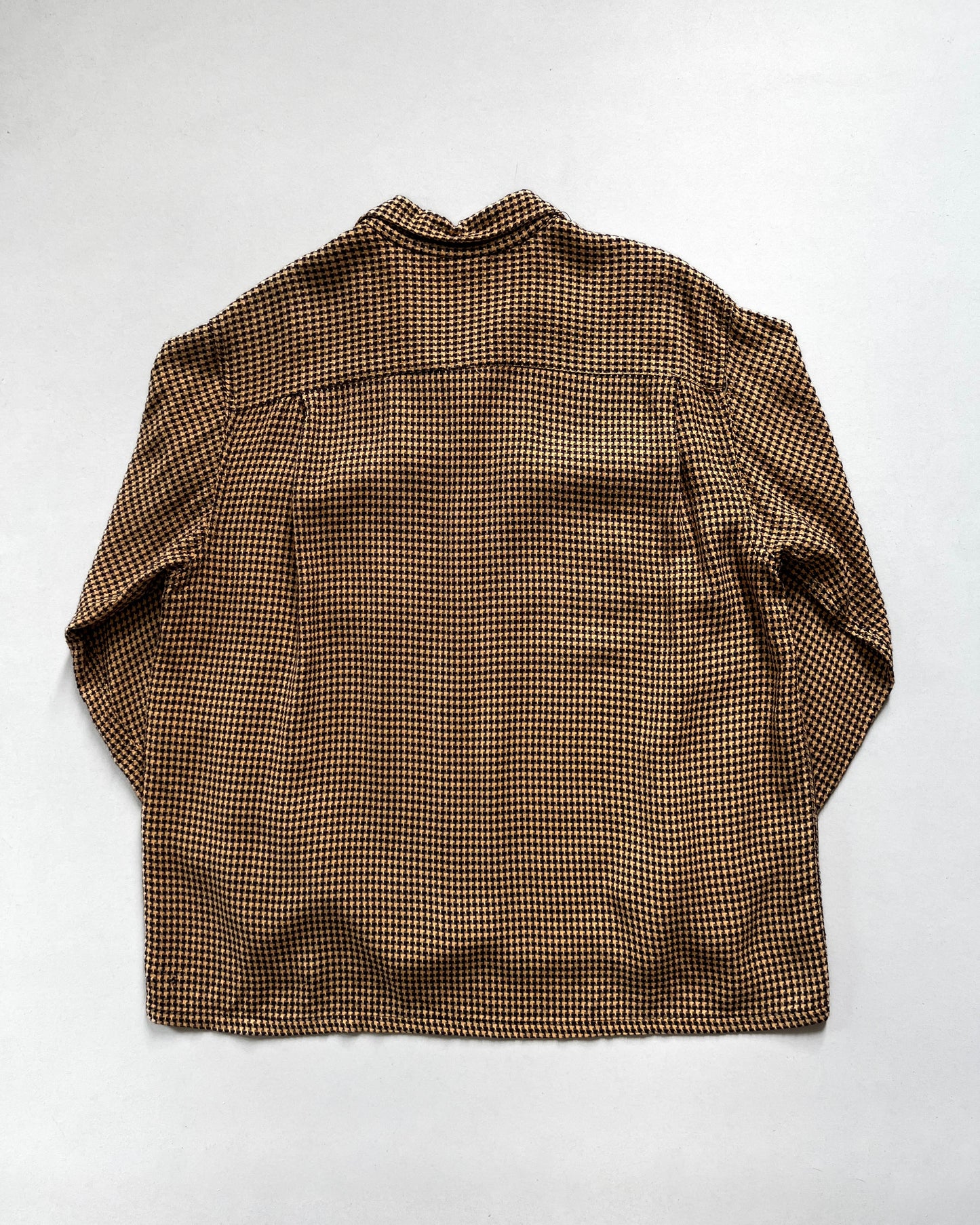 1950S BILL STERN RAYON HOUNDSTOOTH ROCKABILLY SHIRT (XL)