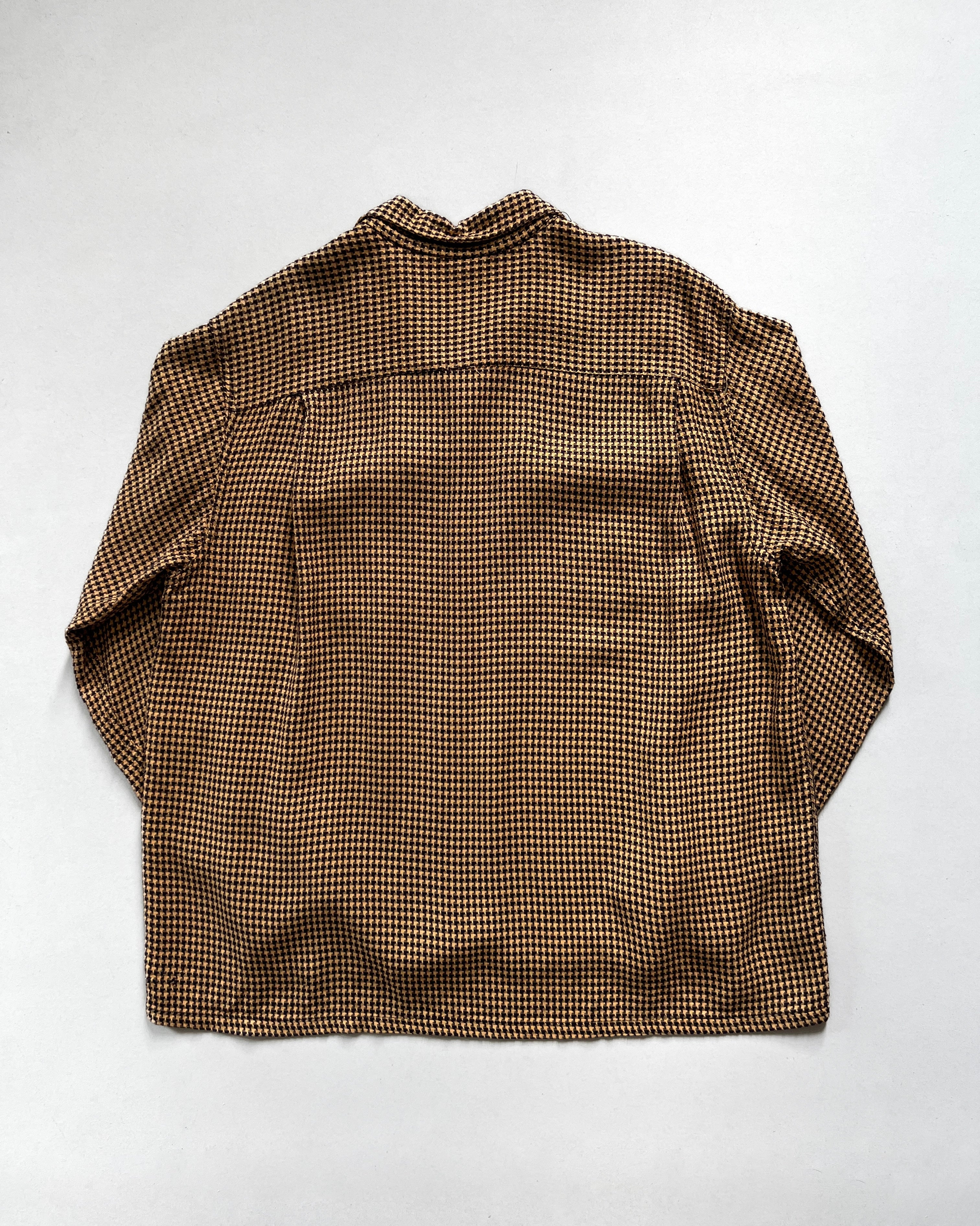 1950S BILL STERN RAYON HOUNDSTOOTH ROCKABILLY SHIRT (XL)