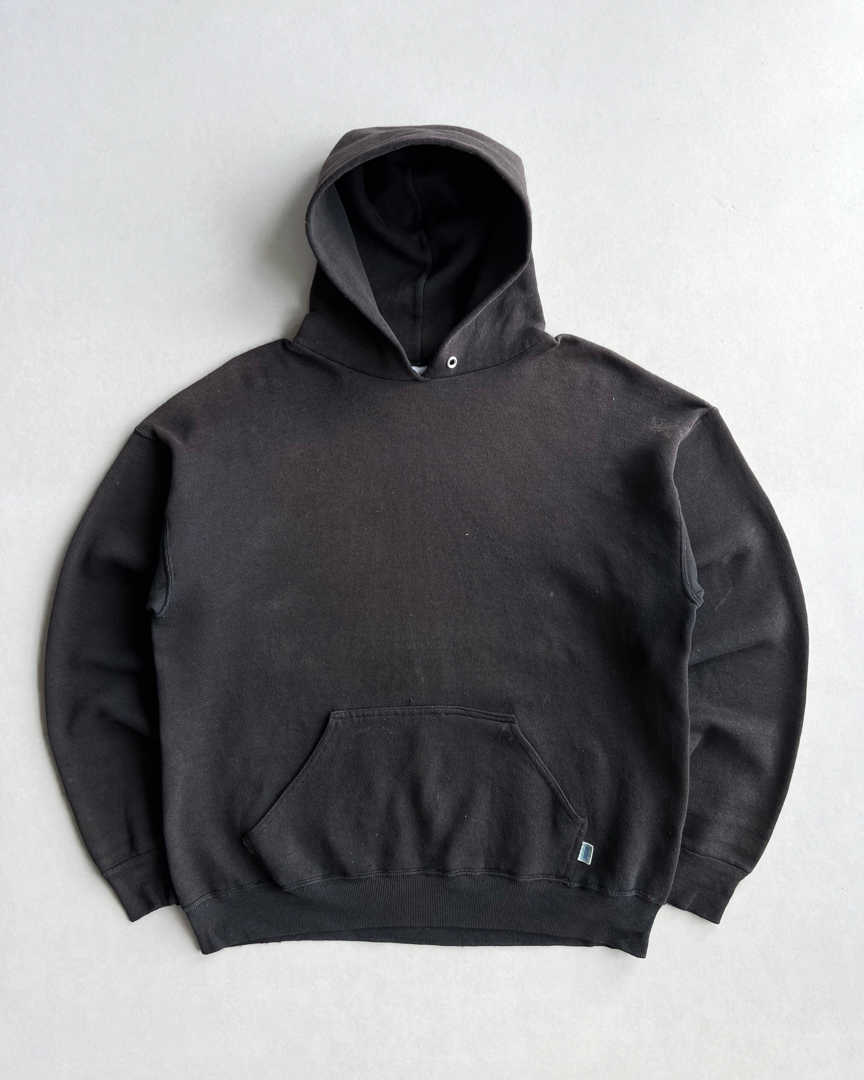1990S SUN FADED BLACK DISCUS ATHLETIC HOODIE (L)