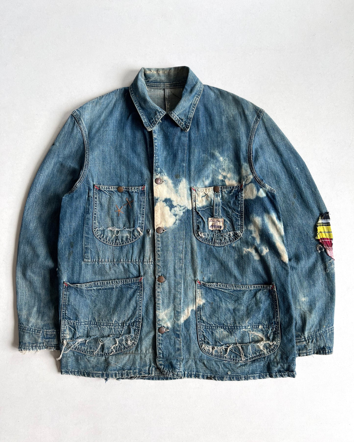 1940S FADED POWERHOUSE WORKER DENIM CHORE JACKET (L)