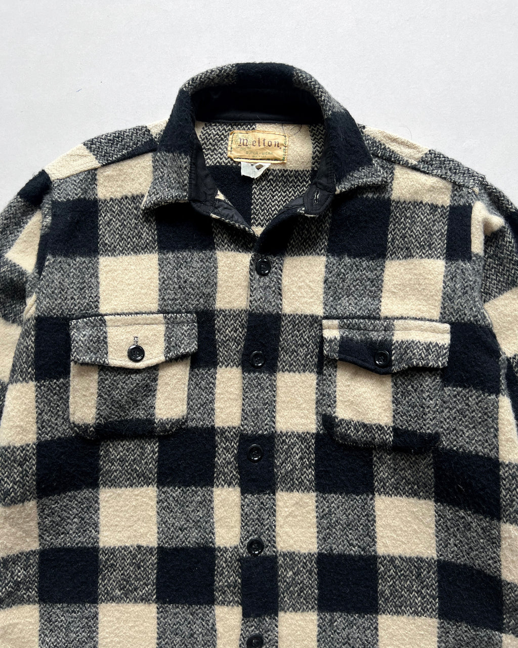 1960S MELTON WOOL PLAID FLANNEL (L)