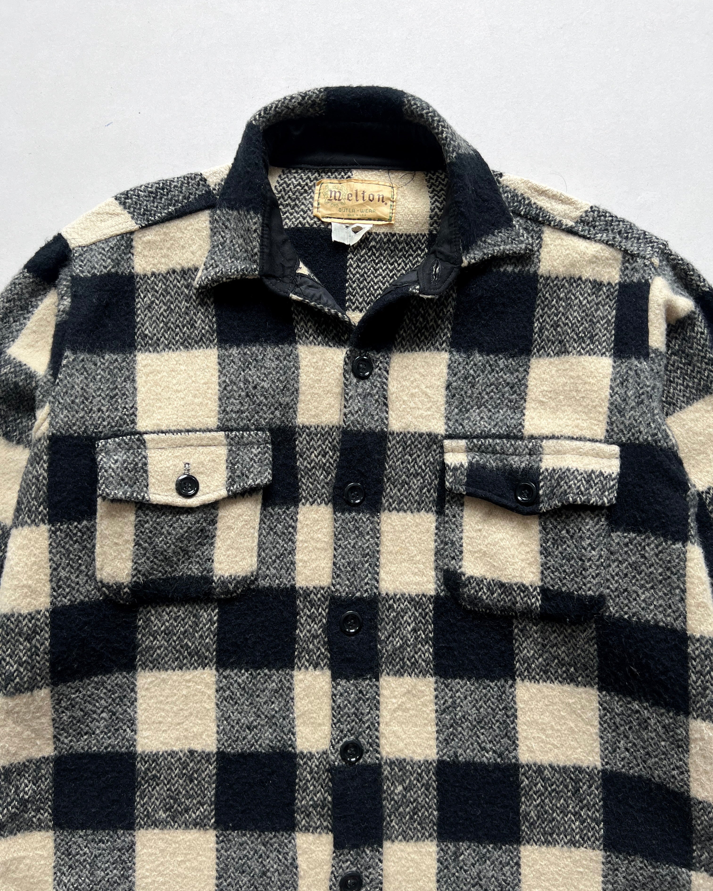 1960S MELTON WOOL PLAID FLANNEL (L)