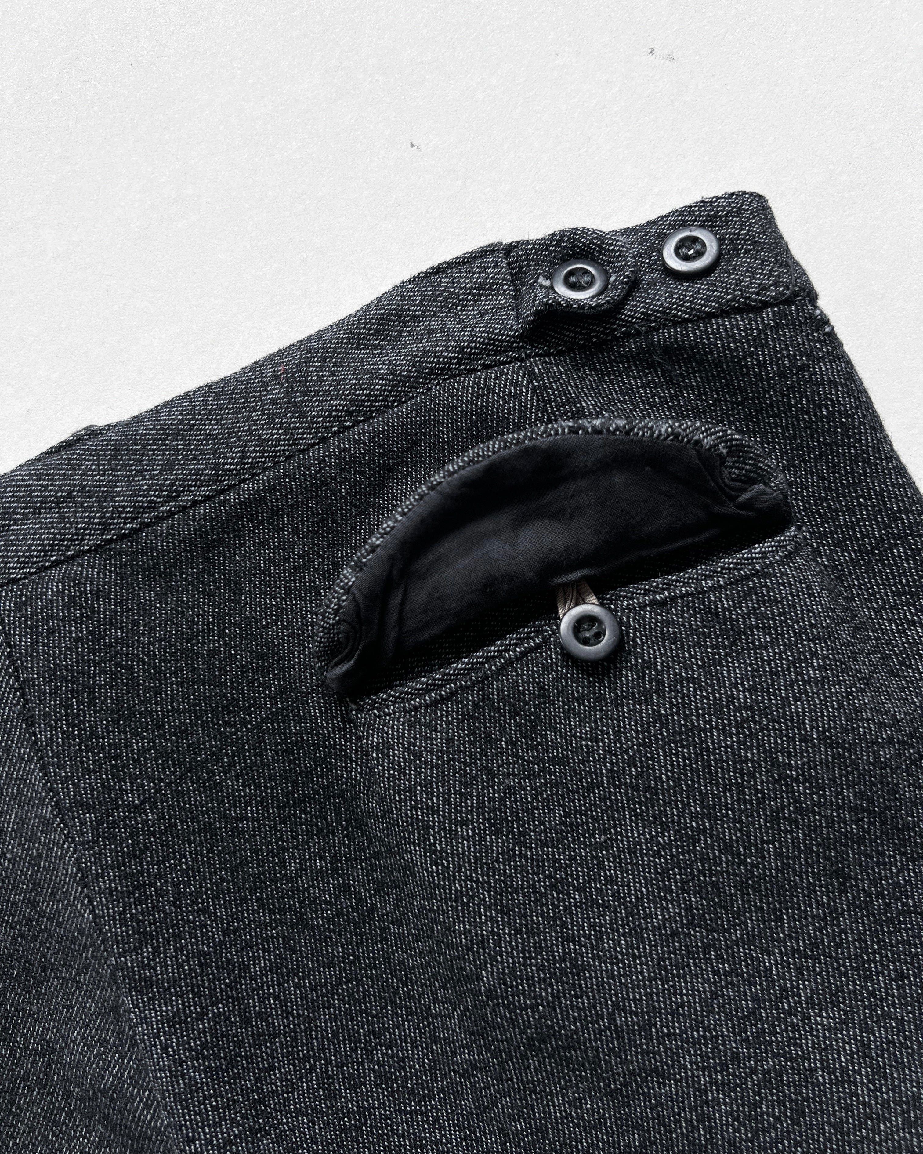 1950S FRENCH SALT & PEPPER REPAIRED WORK TROUSERS (33-35)