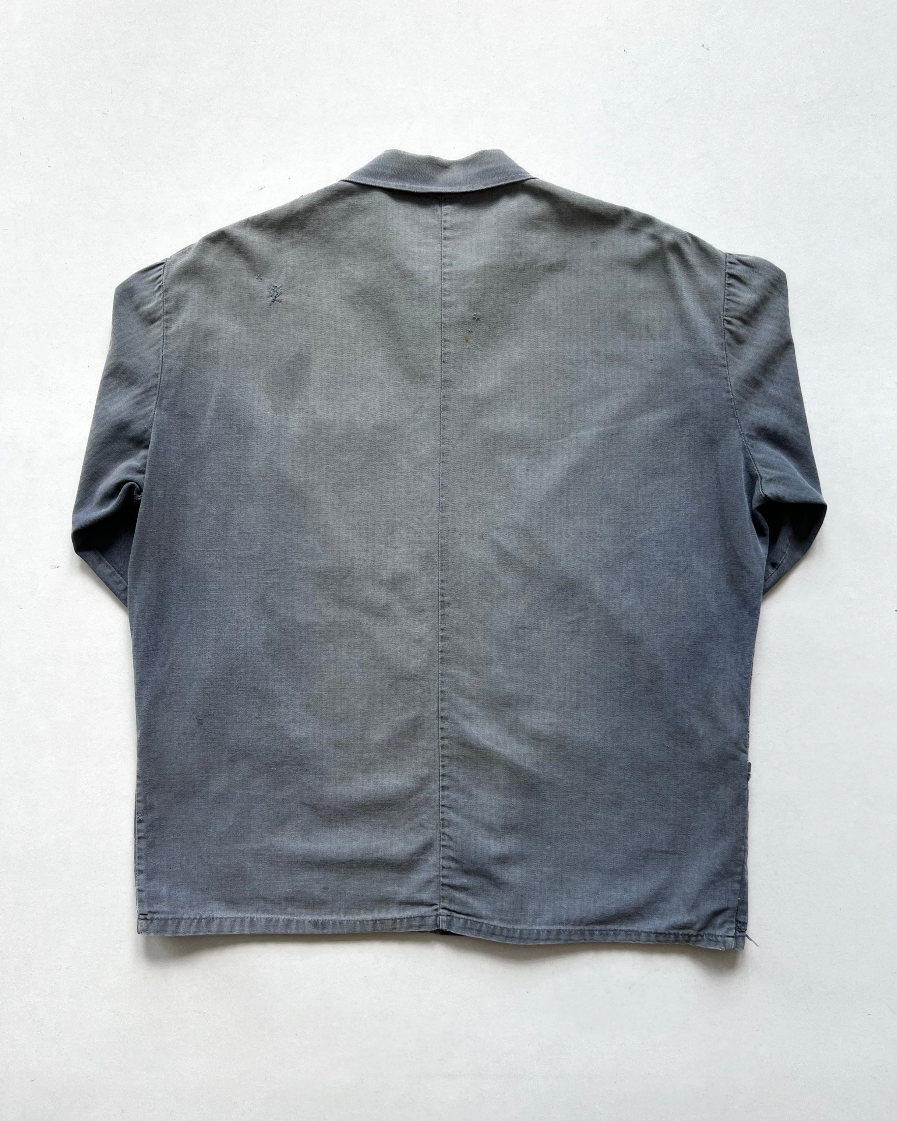 1960S FADED REPAIRED FRENCH HBT WORK JACKET (XL)