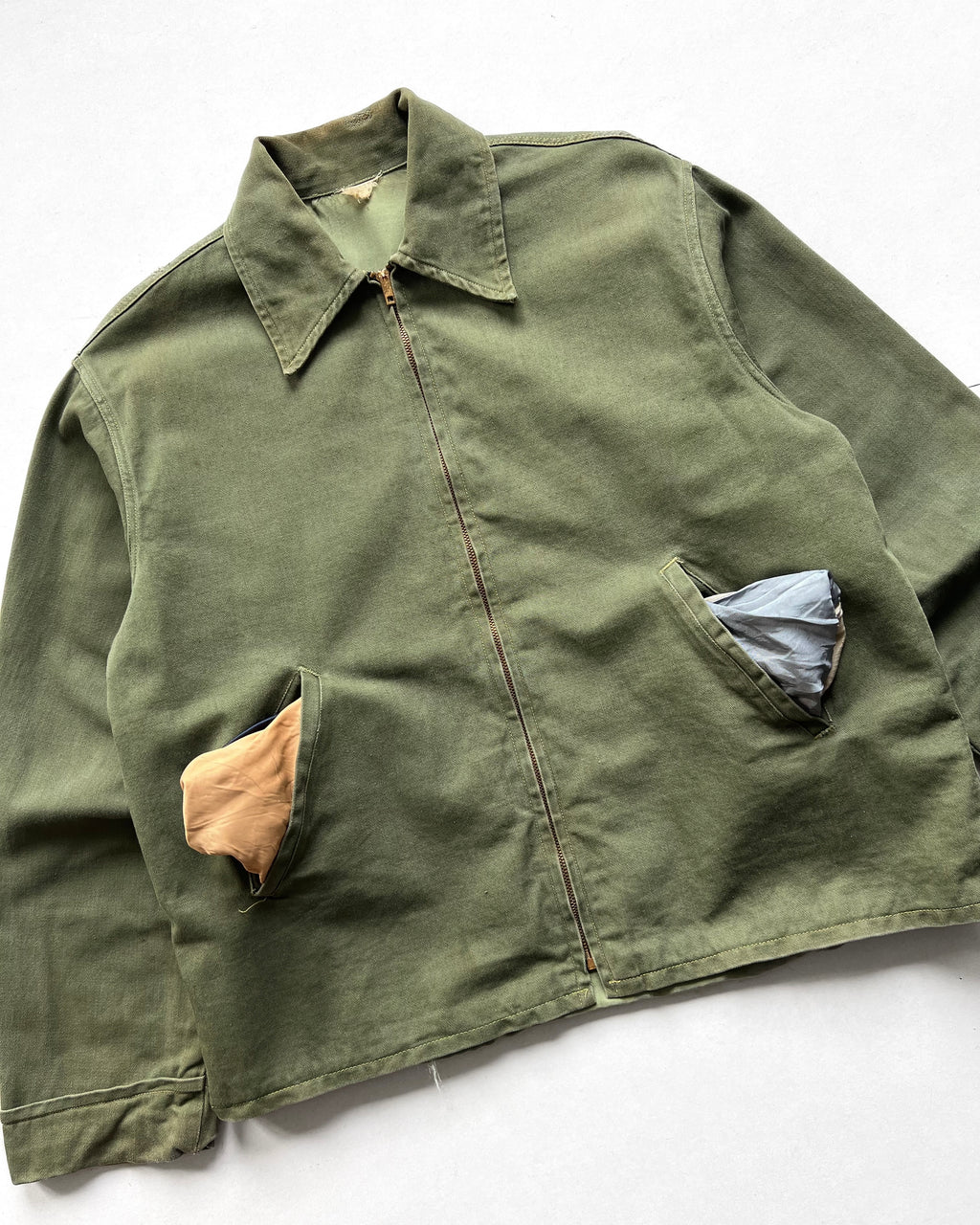 1950S OLIVE ZIP-UP WORK JACKET (L)