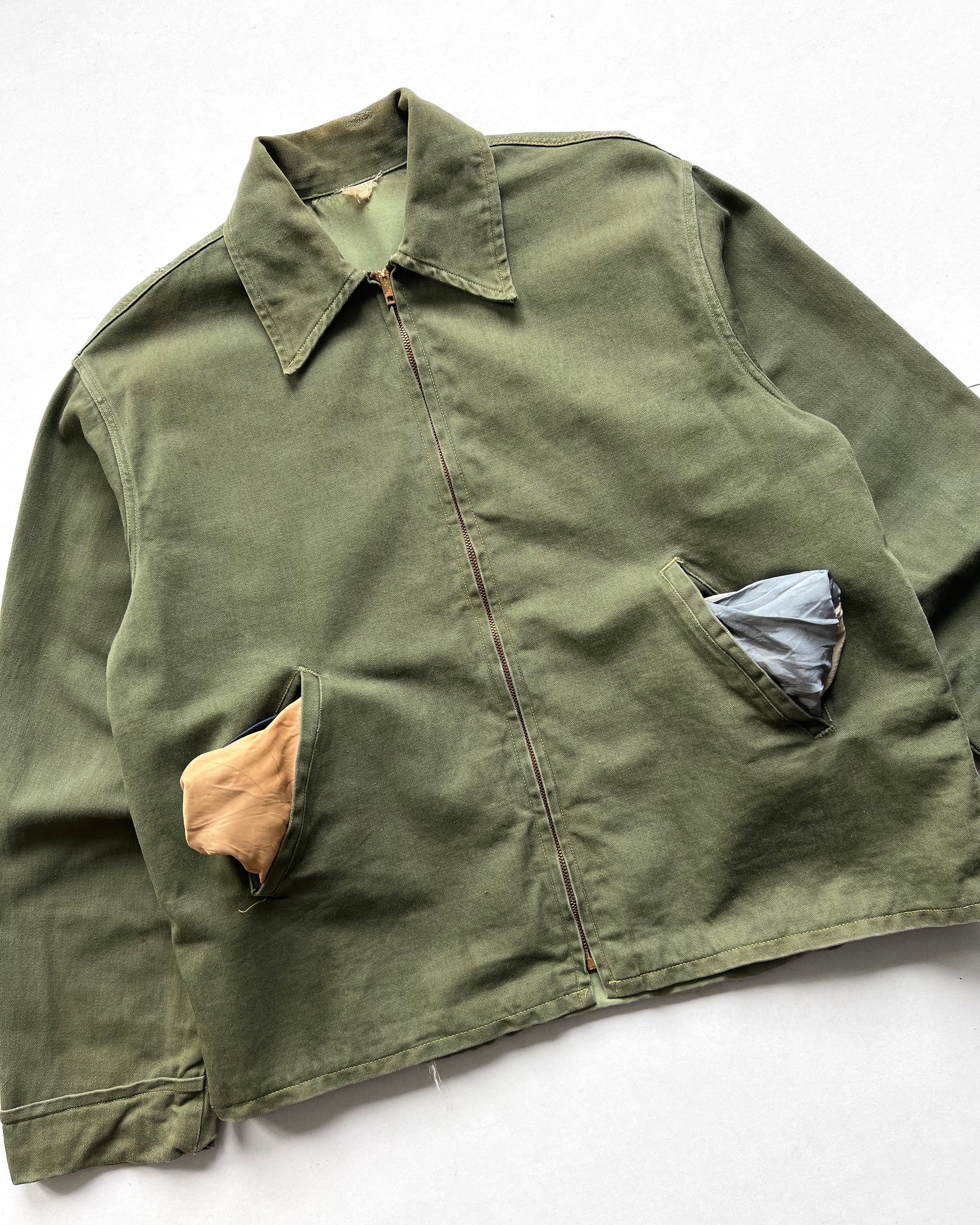 1950S OLIVE ZIP-UP WORK JACKET (L)
