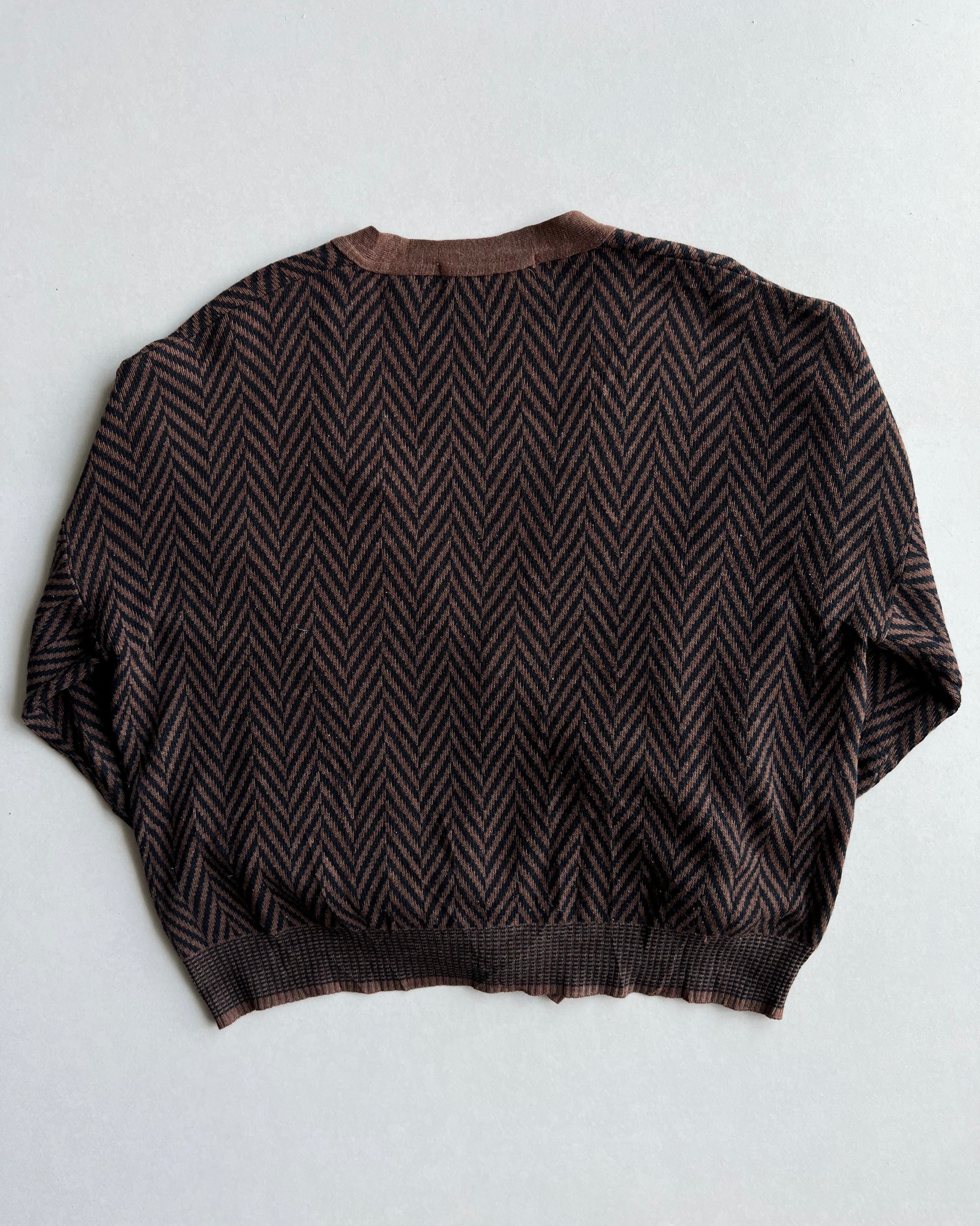 1980S HERRINGBONE ACRYLIC CARDIGAN (M)