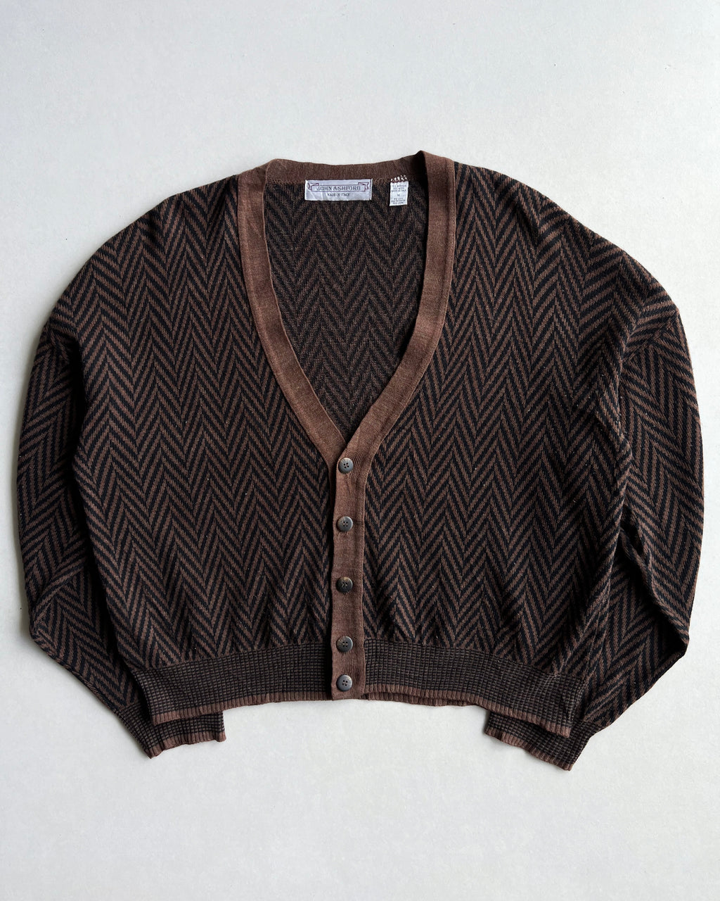 1980S HERRINGBONE ACRYLIC CARDIGAN (M)