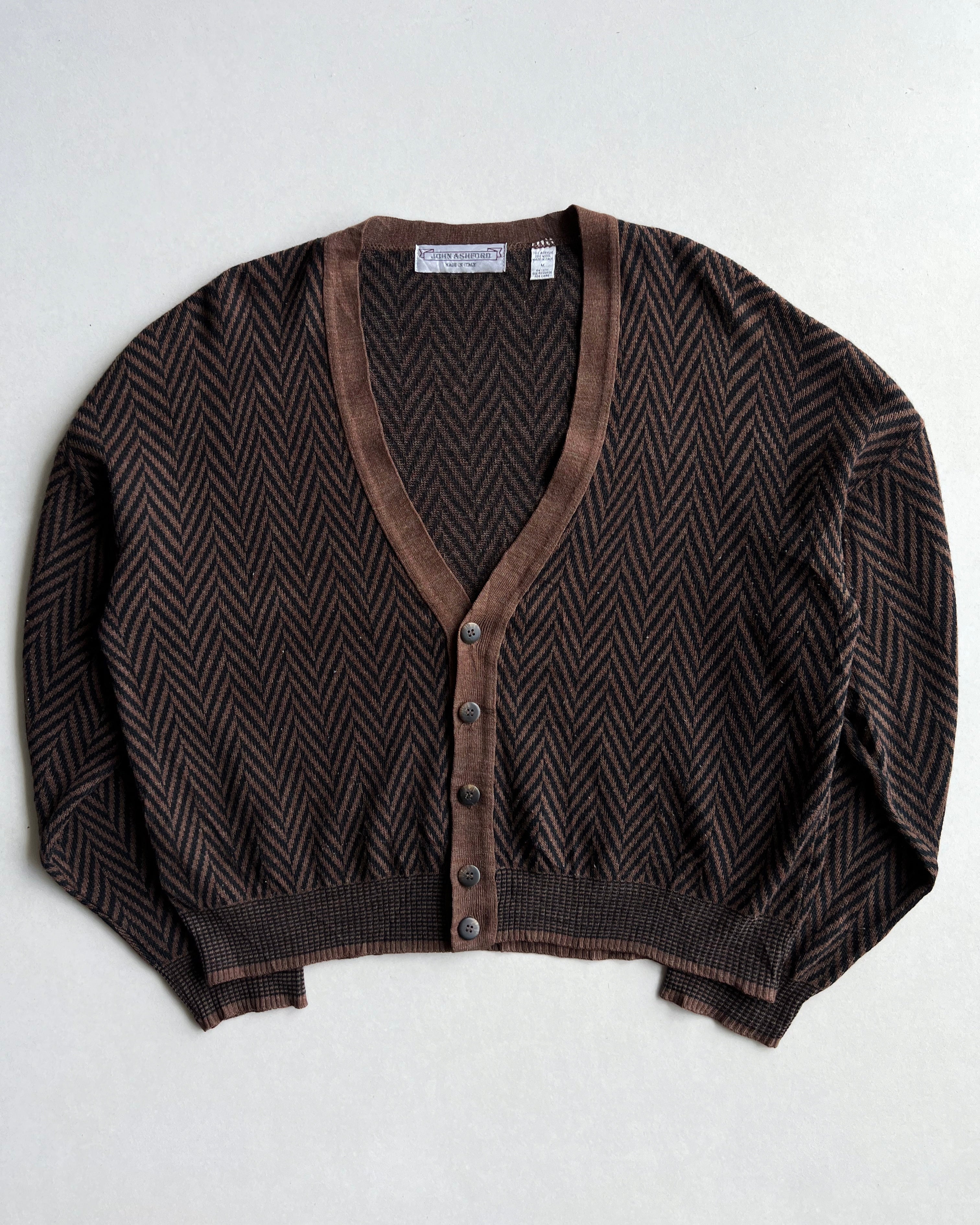 1980S HERRINGBONE ACRYLIC CARDIGAN (M)