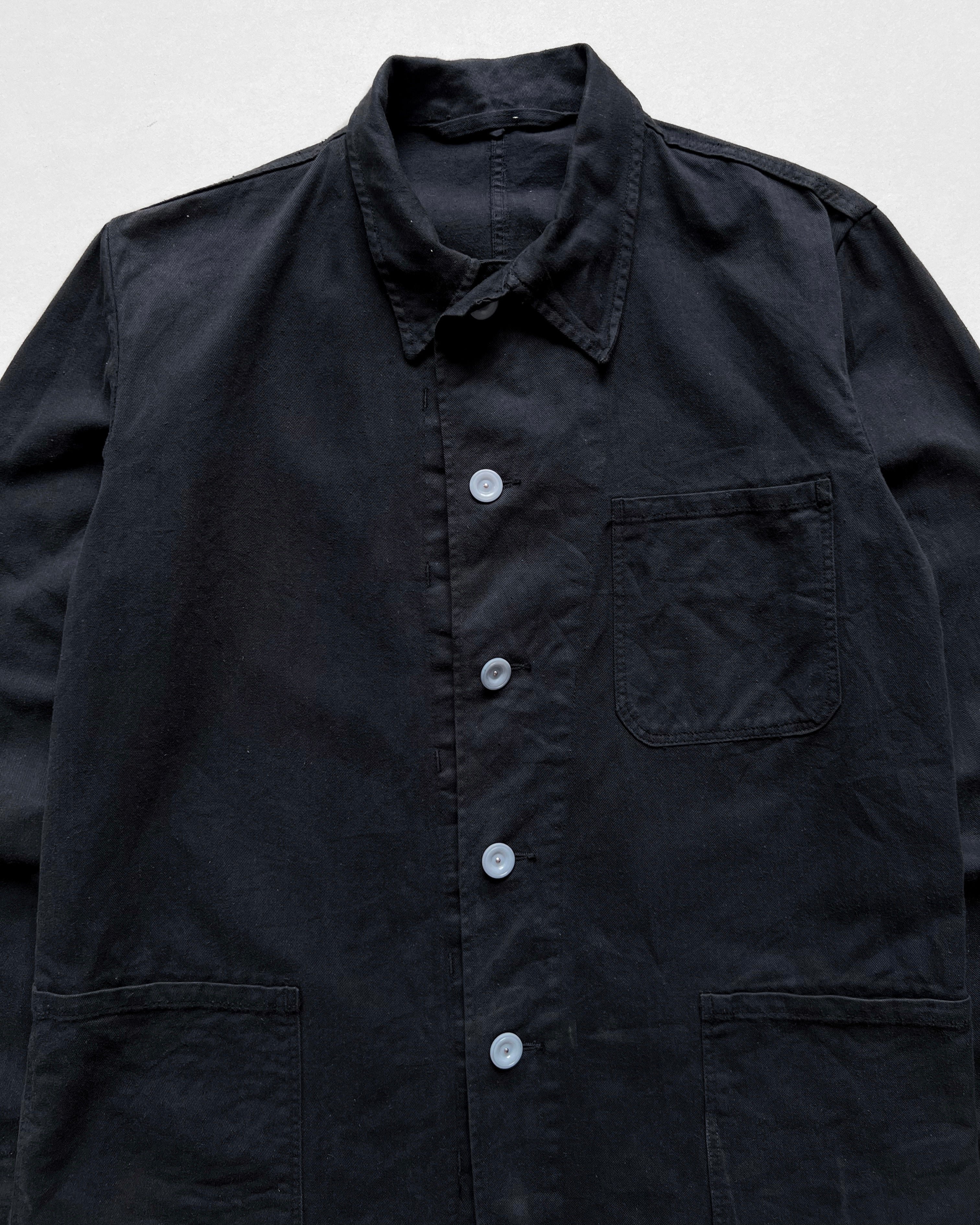 1960S OVERDYED BLACK EUROPE WORK CHORE JACKET (M)