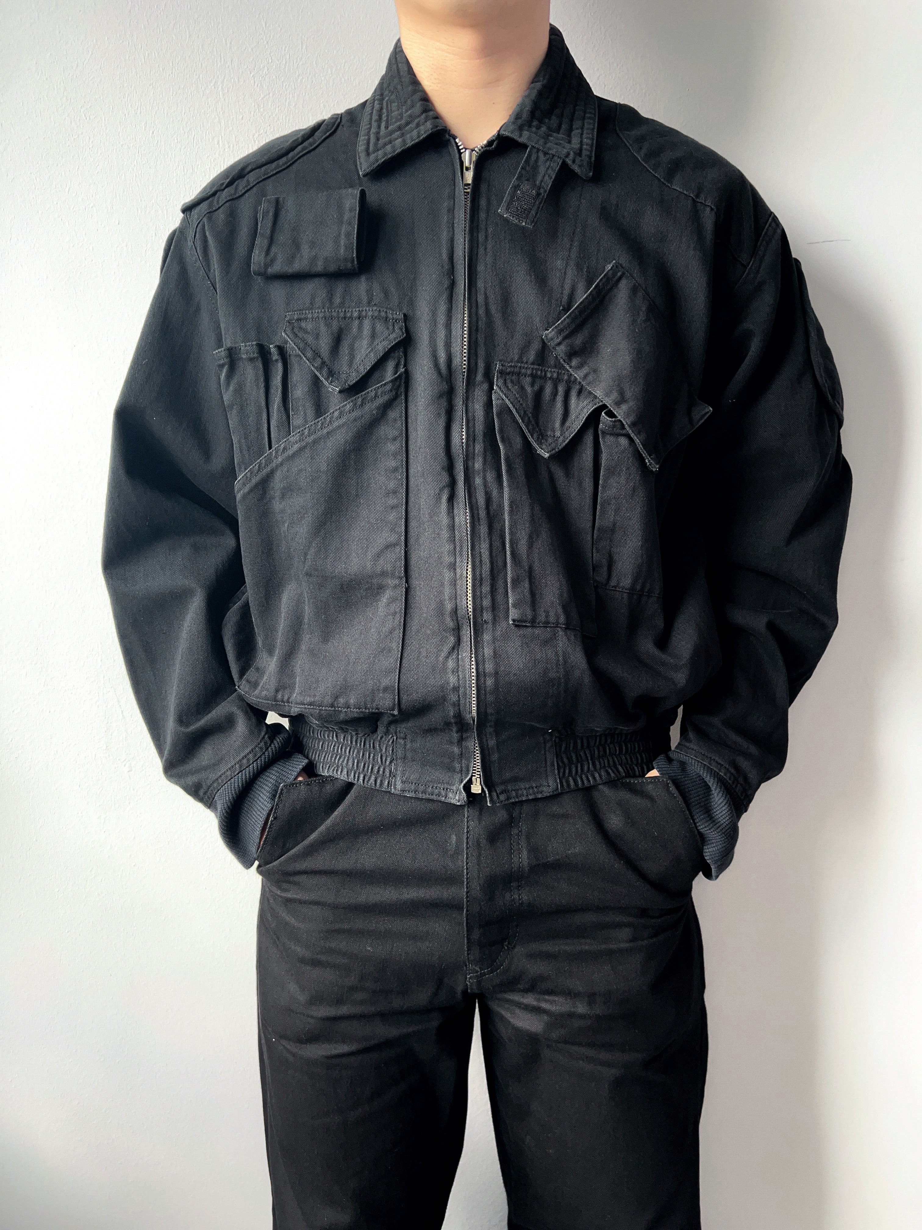 1980S BLACK KATHARINE HAMNETT CARGO BOMBER (M)