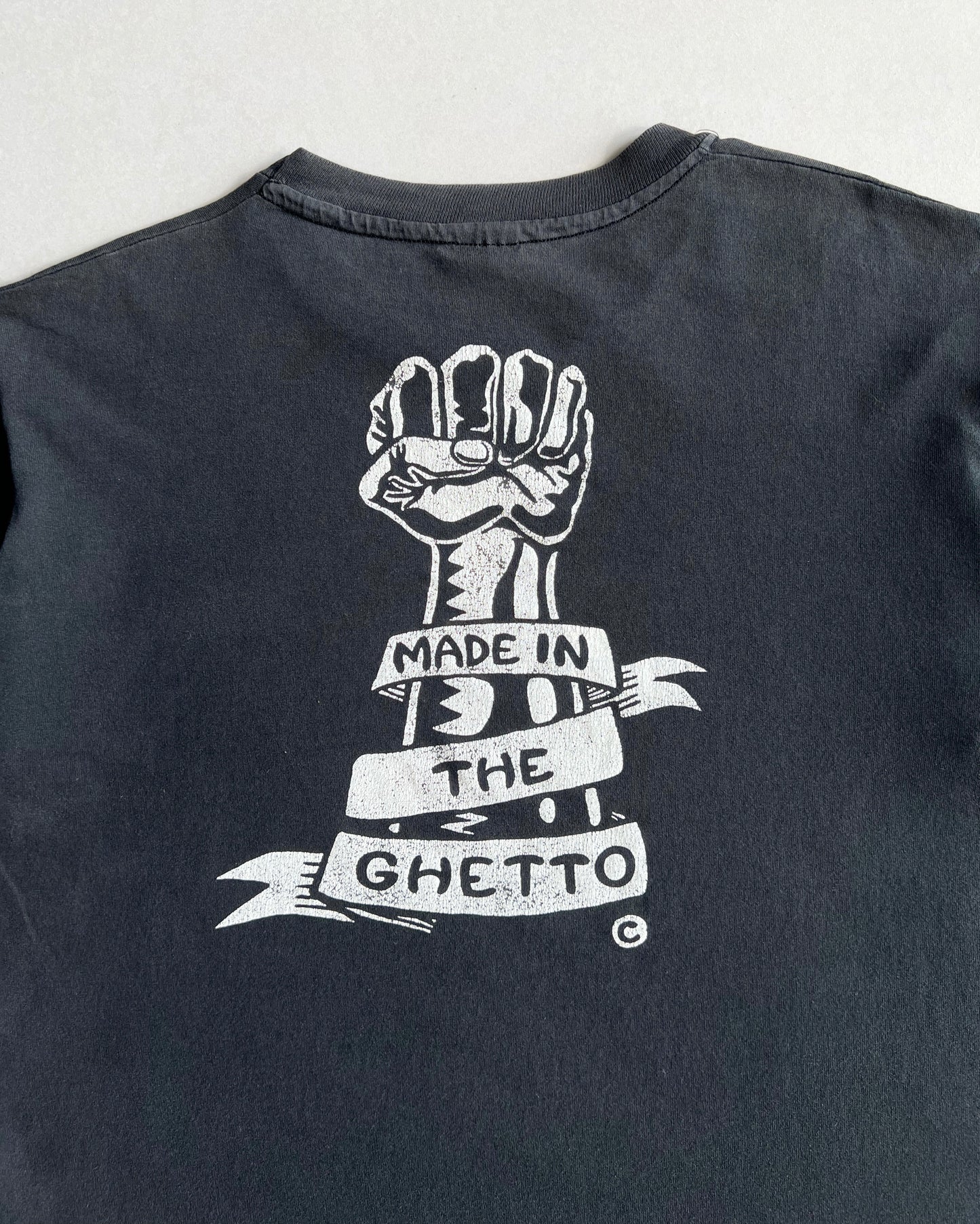 1990S FADED 'MADE IN THE GHETTO' SINGLE SITCH TEE (L)