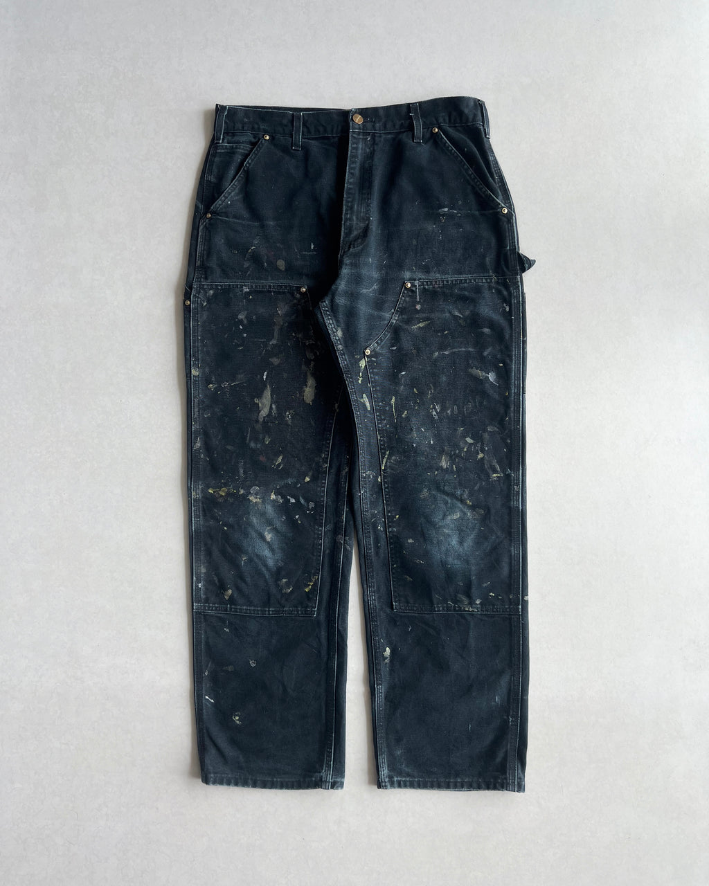 1990S FADED BLACK CARHARTT DOUBLE KNEE PAINTED PANTS (34X32)