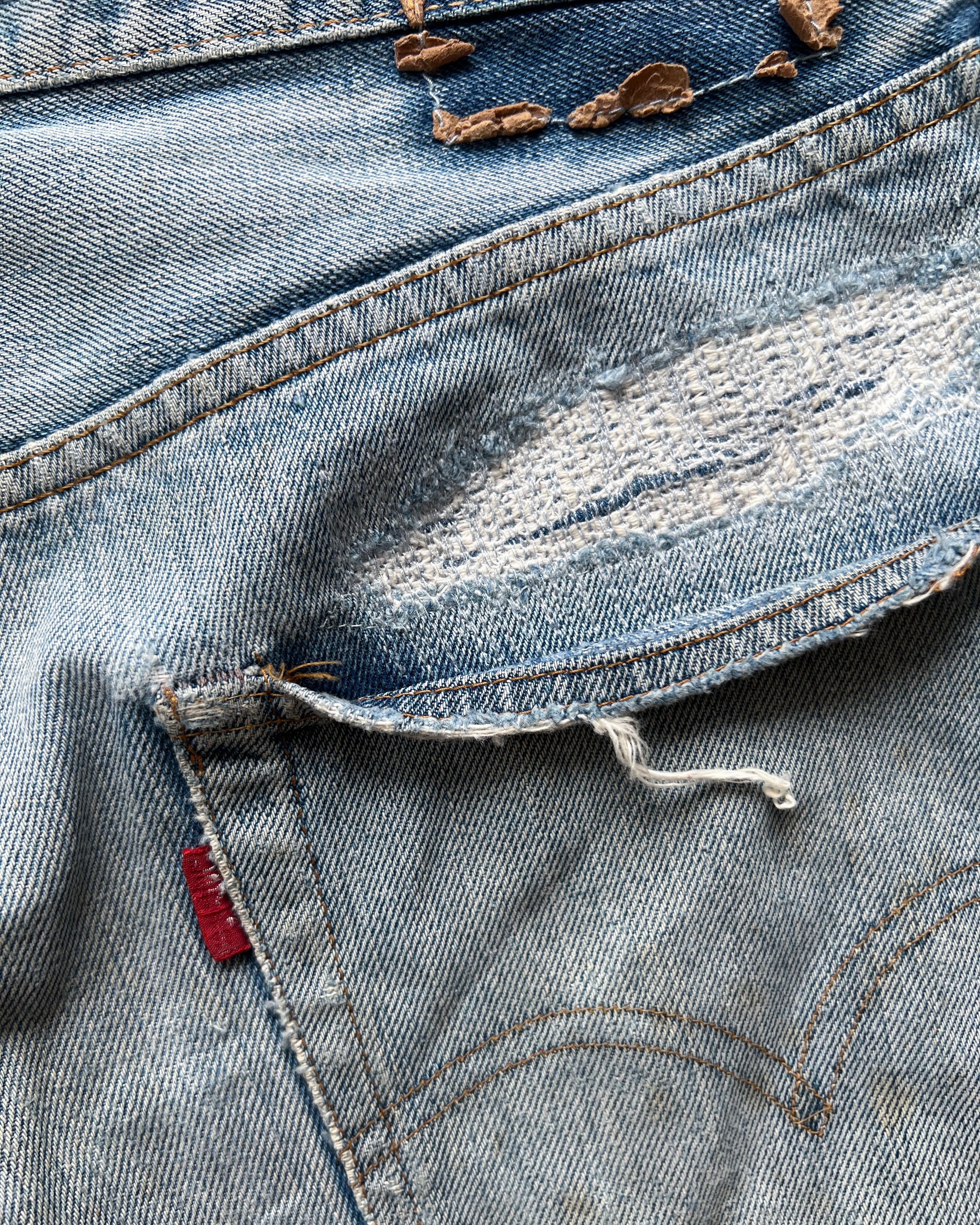 1970S LEVI'S 501 REDLINE SELDVEDGE REPAIRED JEANS (36)
